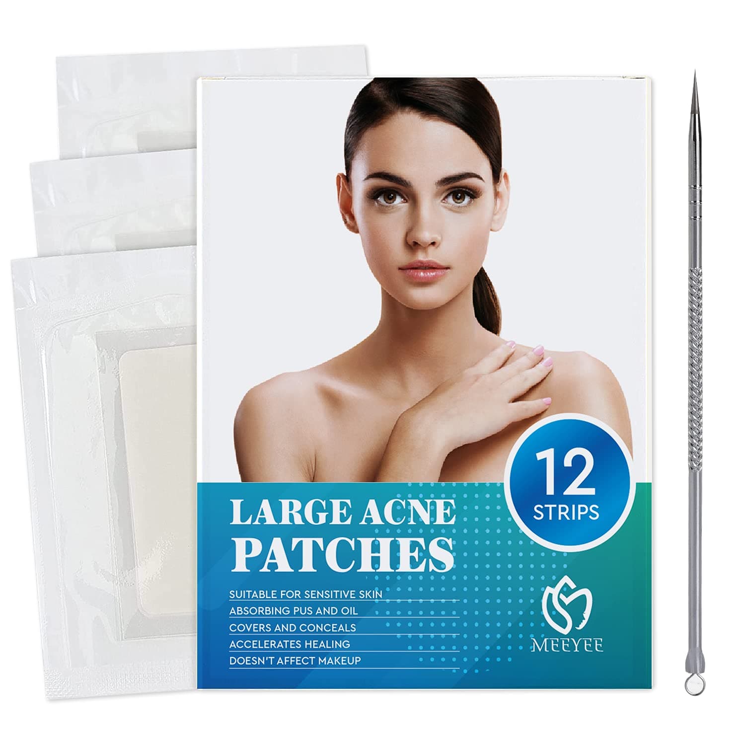MEEYEE Large Acne Pimple Patch, Spot Treatment, Acne Dots, Pimple Stickers, 6 packs -12 Strips
