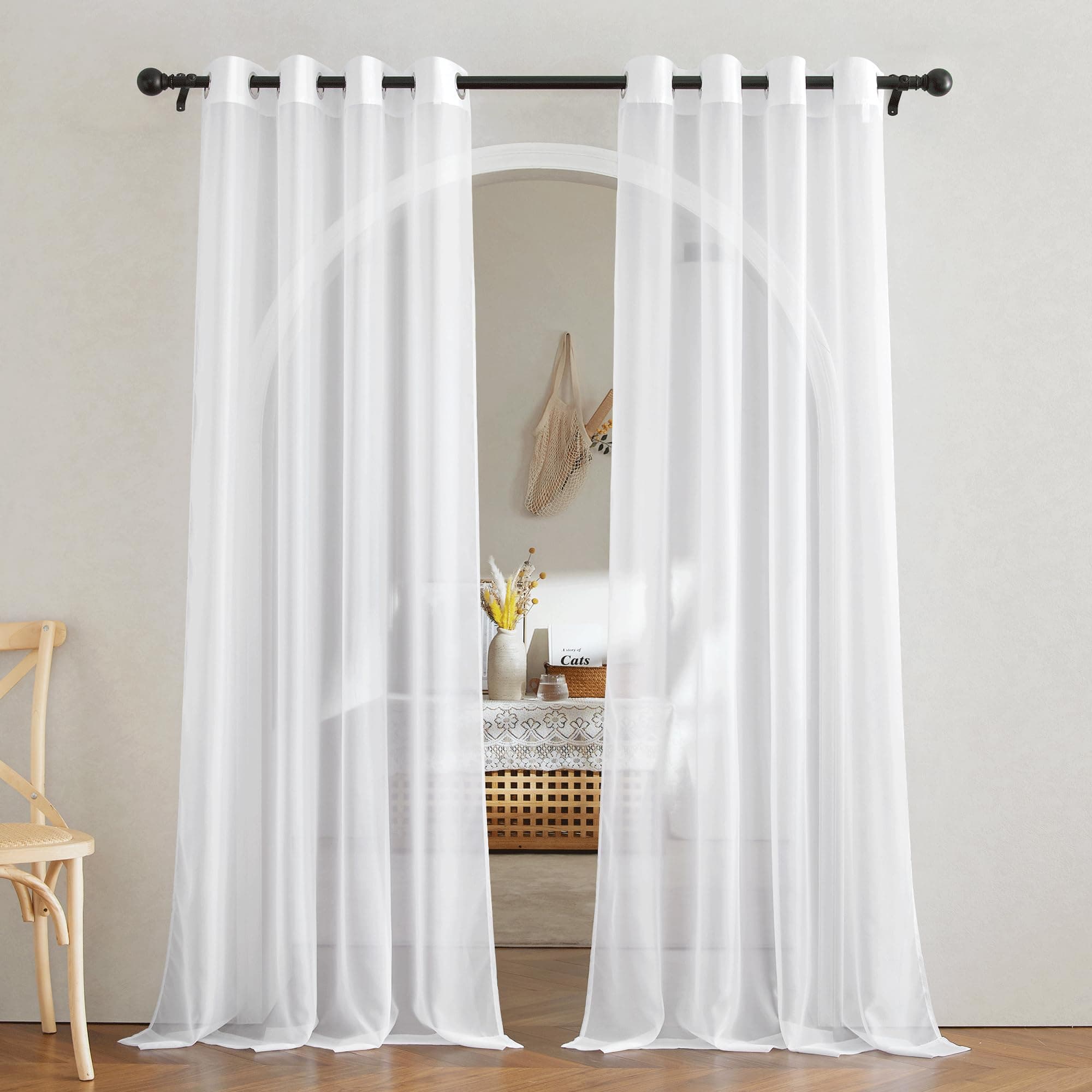 NICETOWN White 152 cm Wide, 213 cm Long, Window Treatment Soft Sheer Voile Curtains for Kids Room & Door Panels/Drapes, 2 Panels