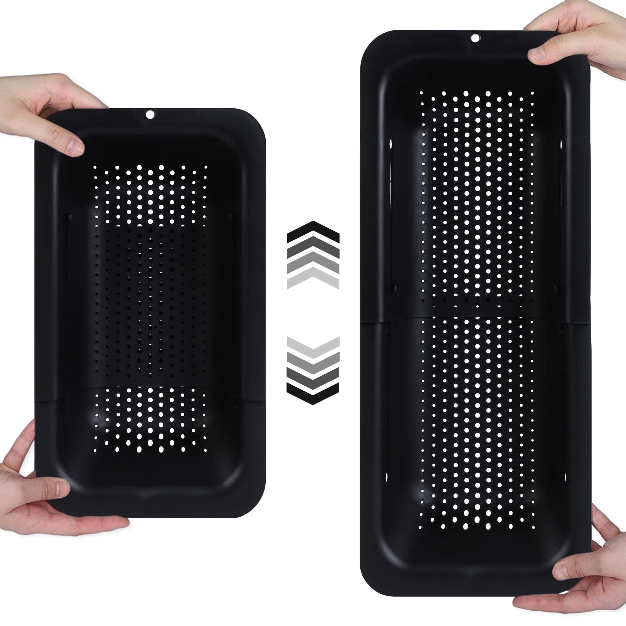 Over the Sink Colander Strainer Basket - Wash Vegetables and Fruits, Drain Cooked Pasta and Dry Dishes - Extendable - New Home Kitchen Essentials (Black, 1 Pack)