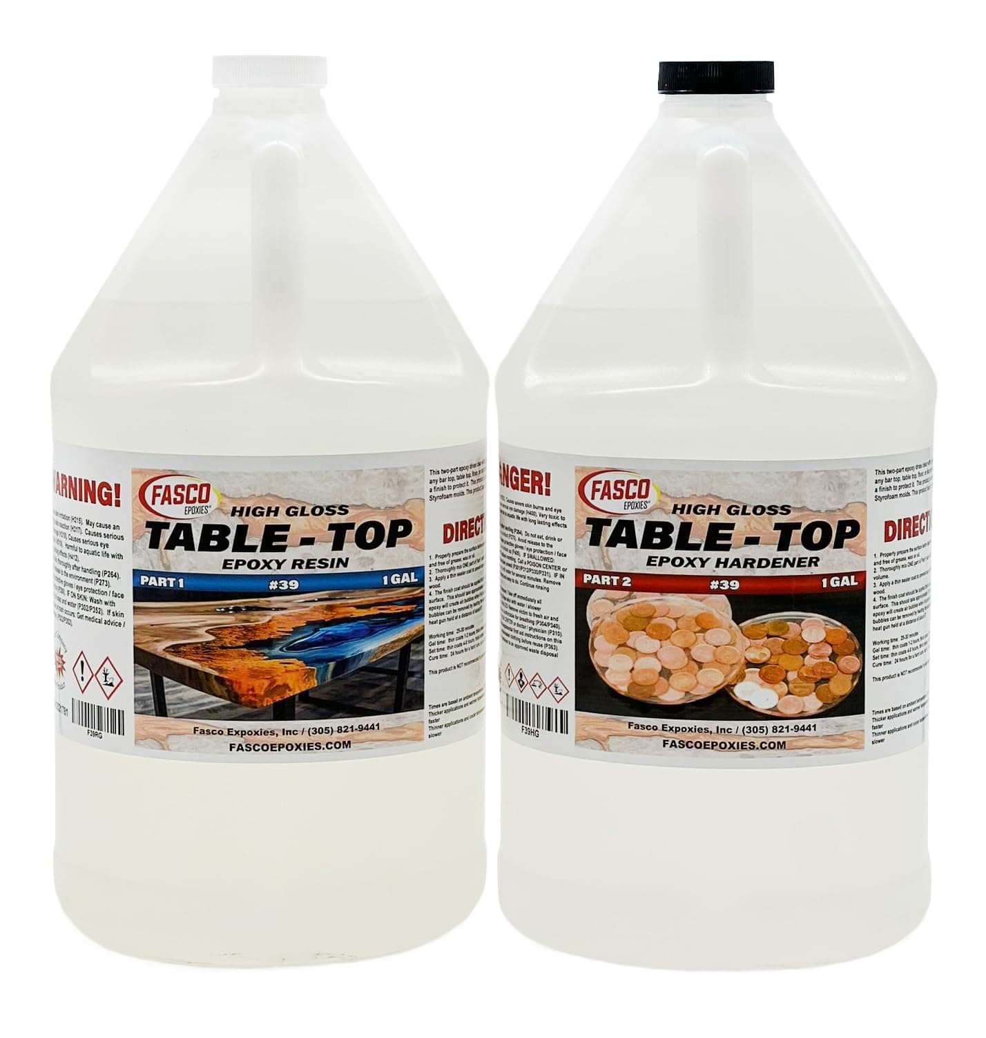 Fasco Epoxies Crystal Clear Epoxy Resin 2 Gallon Kit | Great for Wood Projects BarTops River Tables Tumblers Artist Quality| Two Part Kit Includes Resin and Hardener