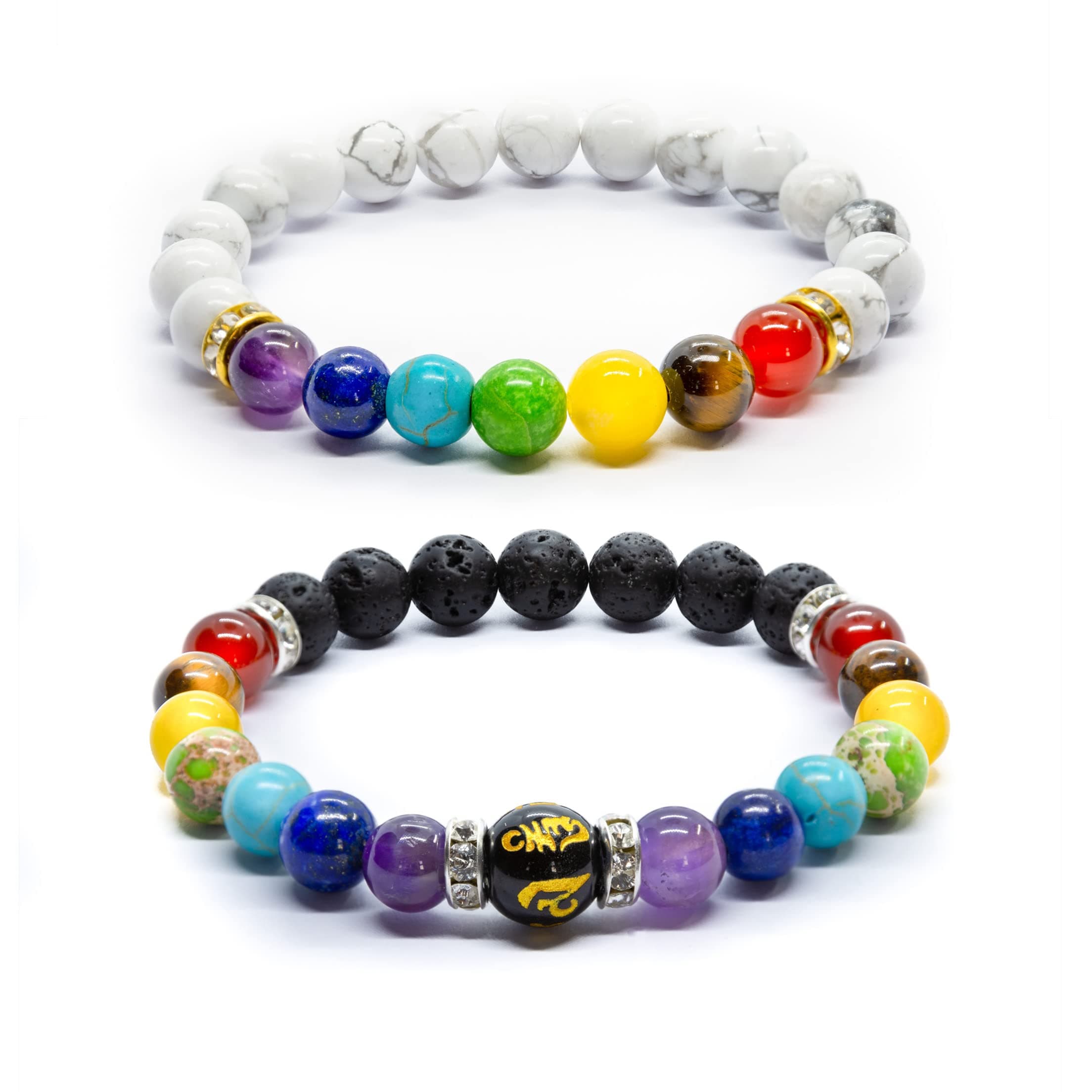 WICCSTAR 2 pcs 7 Chakra Bracelet. Crystal Jewellery & Meaning Card