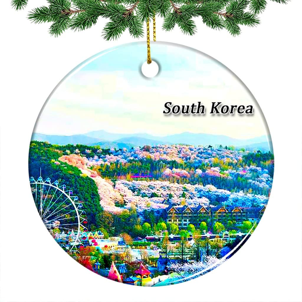 South Korea Yongin si Everland Christmas Ornament 2022 Hanging Xmas Tree Pendant Decoration Double Sided Ceramic Souvenir Travel Gift 2.8 Inch