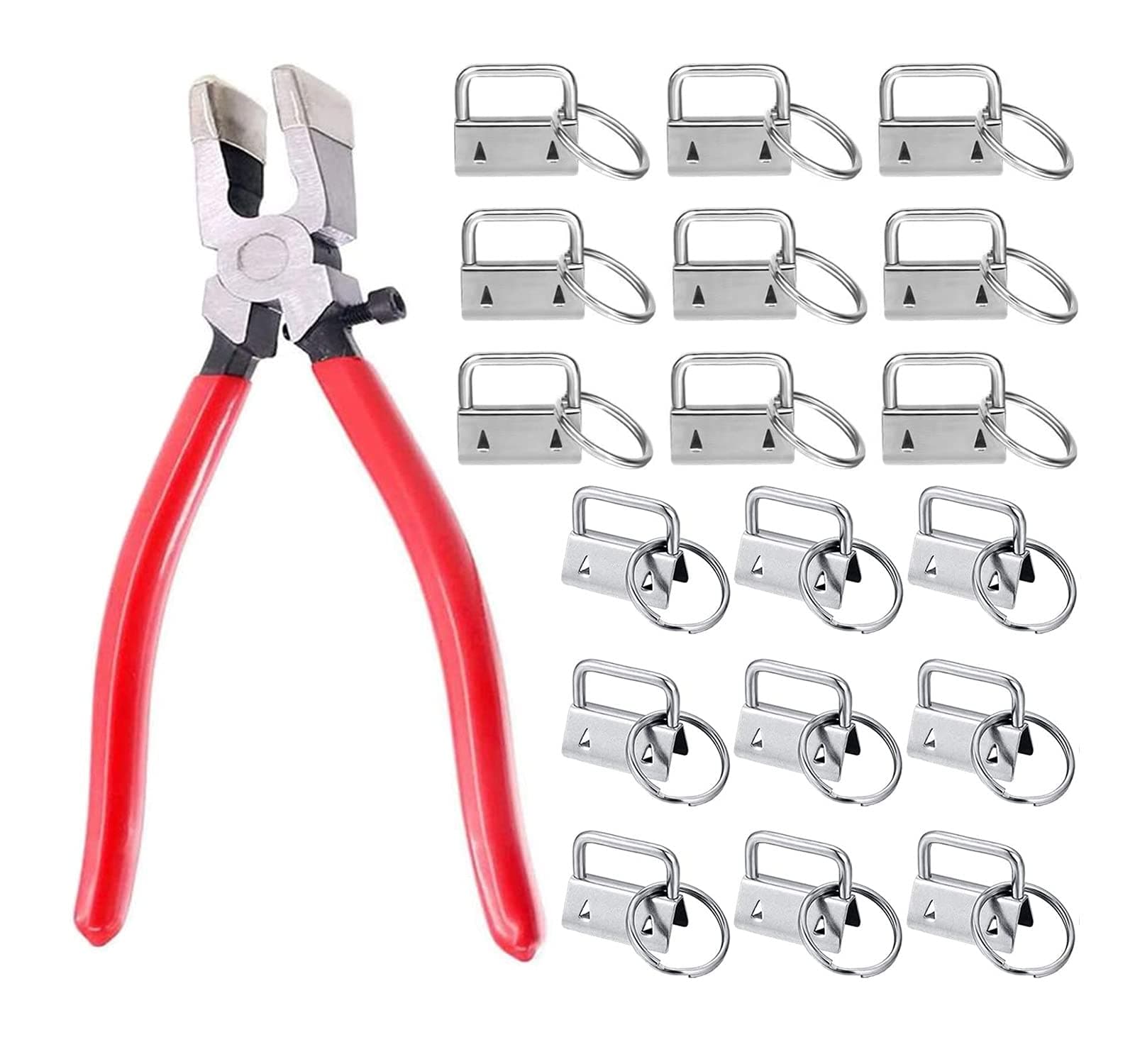Prerrysurpasse 60Sets 1" Key Fob Hardware with 1Pcs Key Fob Pliers, Glass Running Pliers Tools with Jaws, Studio Running Pliers Attach Rubber Tips Perfect for Key Fob Hardware Install