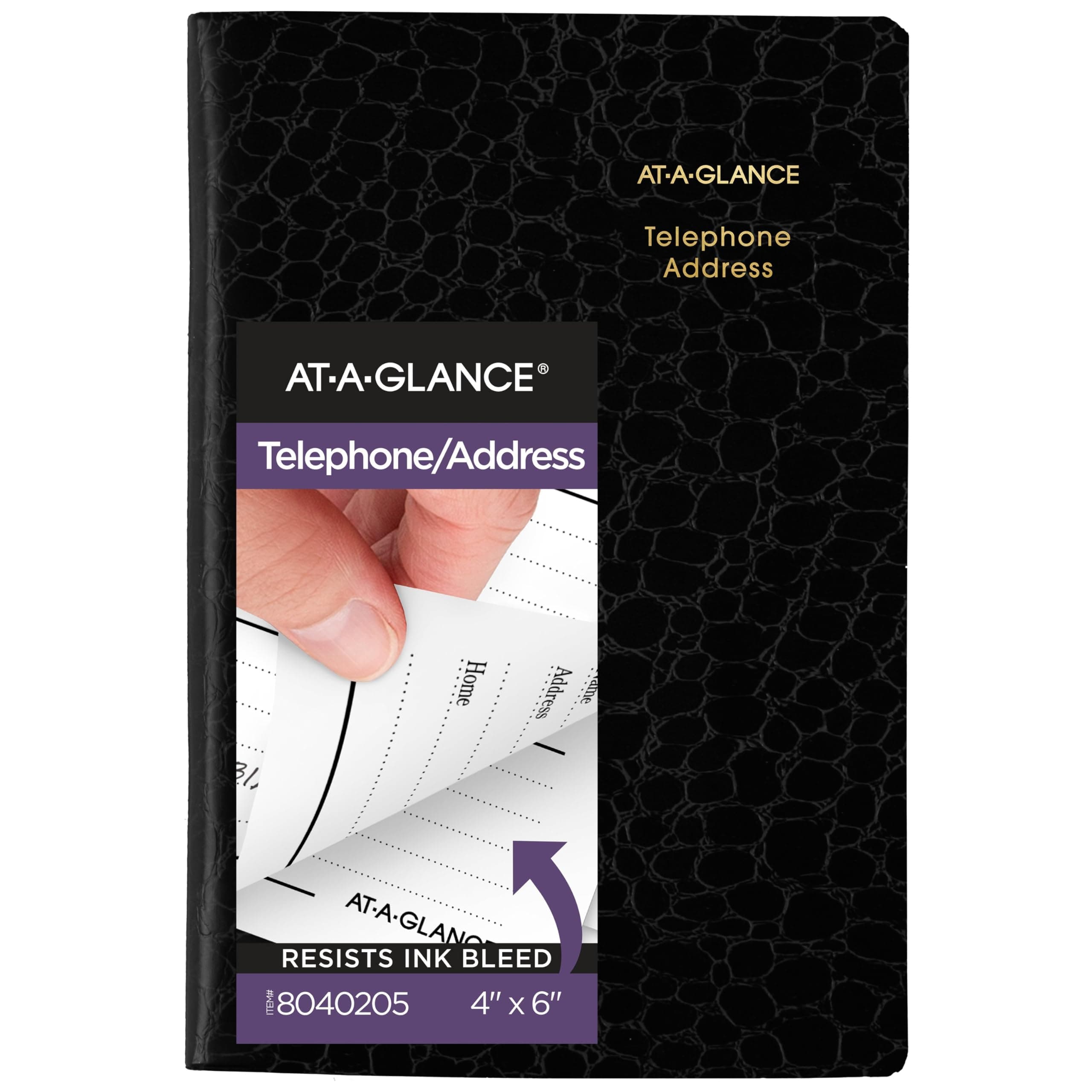 Telephone & Address Book, 600+ Entries, 4" x 6", Designer, Black (8040205)