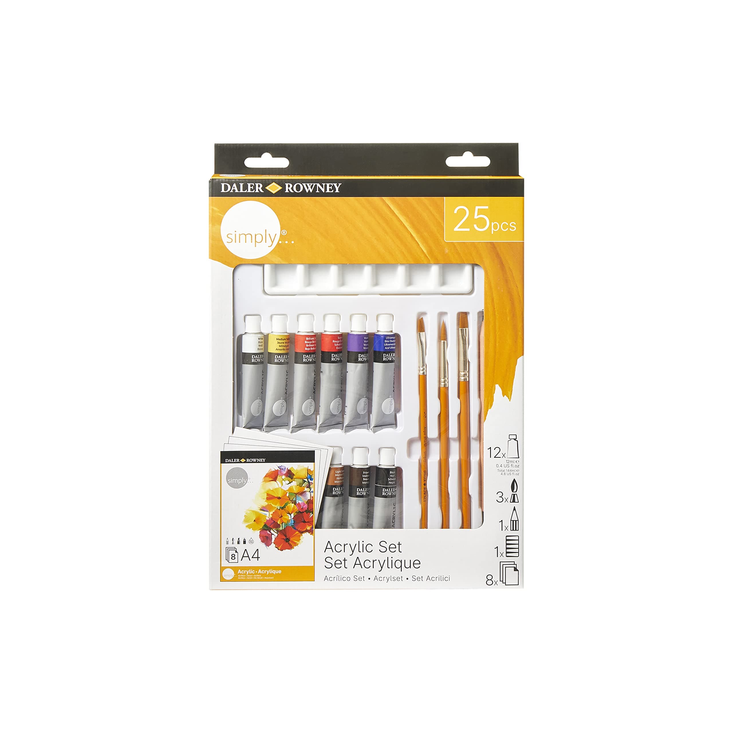 Daler RowneySimply Acrylic Paint 25pcs Technique Set, 12 x 12ml Assorted Colours, Ideal for Entry-Level Artists & Hobbyists