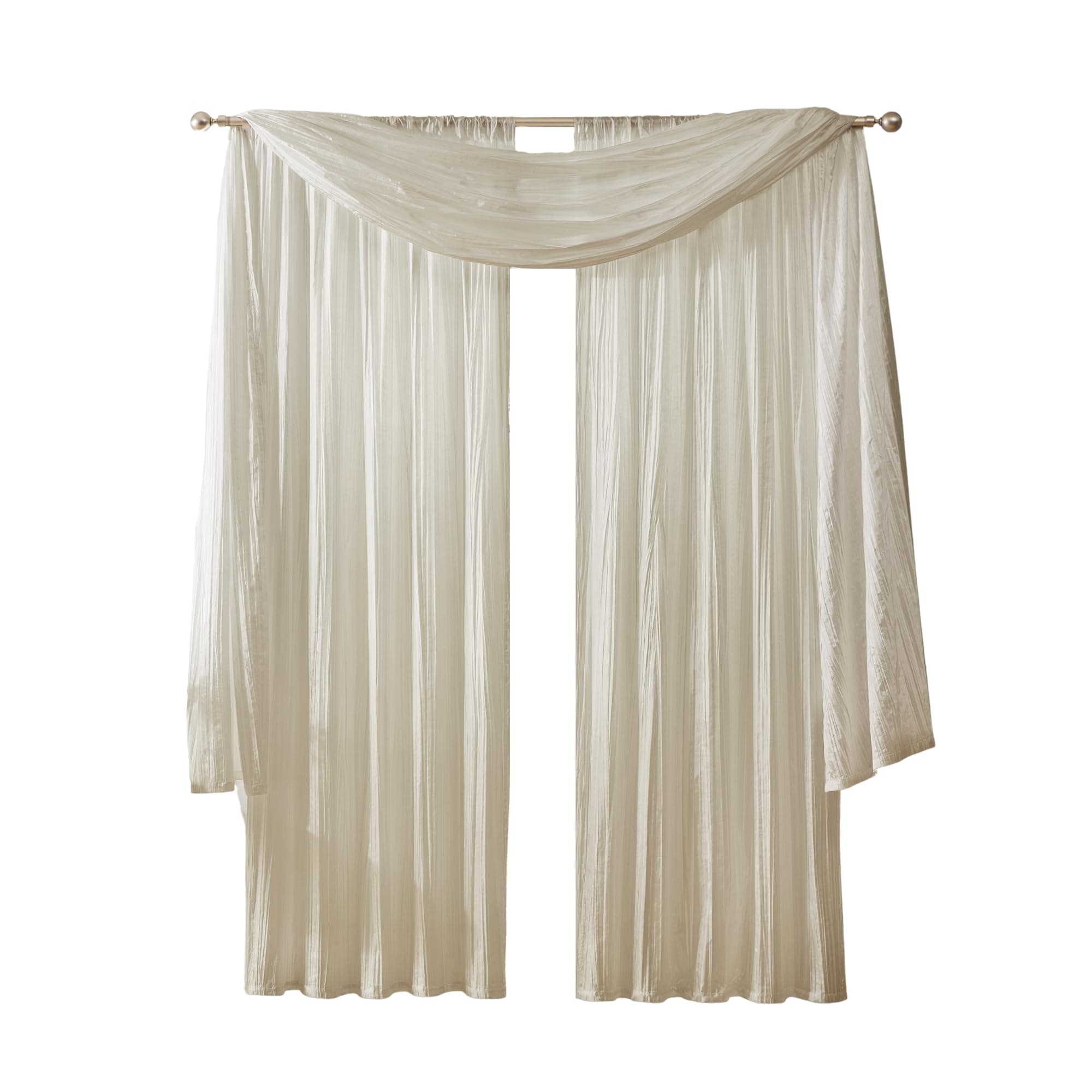 Elrene Home Fashions Athena Faux Crushed-Silk Window Curtain Panel and Valance Set, 52"x84" (2 Panels) & 1 Valance, Ivory
