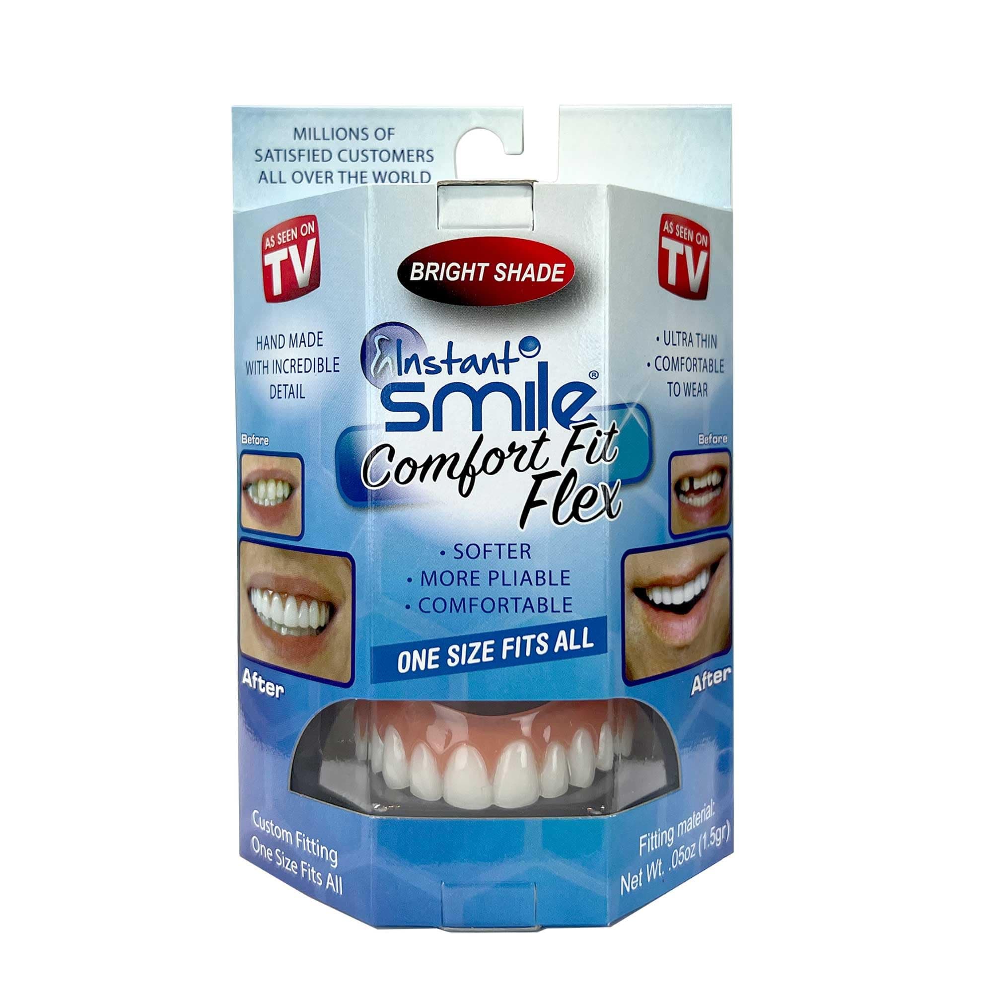 Instant Smile Comfort Fit Flex Cosmetic Upper Teeth, Natural Shade, Comfortable Upper Veneer for Extended Wear, Teeth Veneers for Men and Women, 1 Size Fits Most