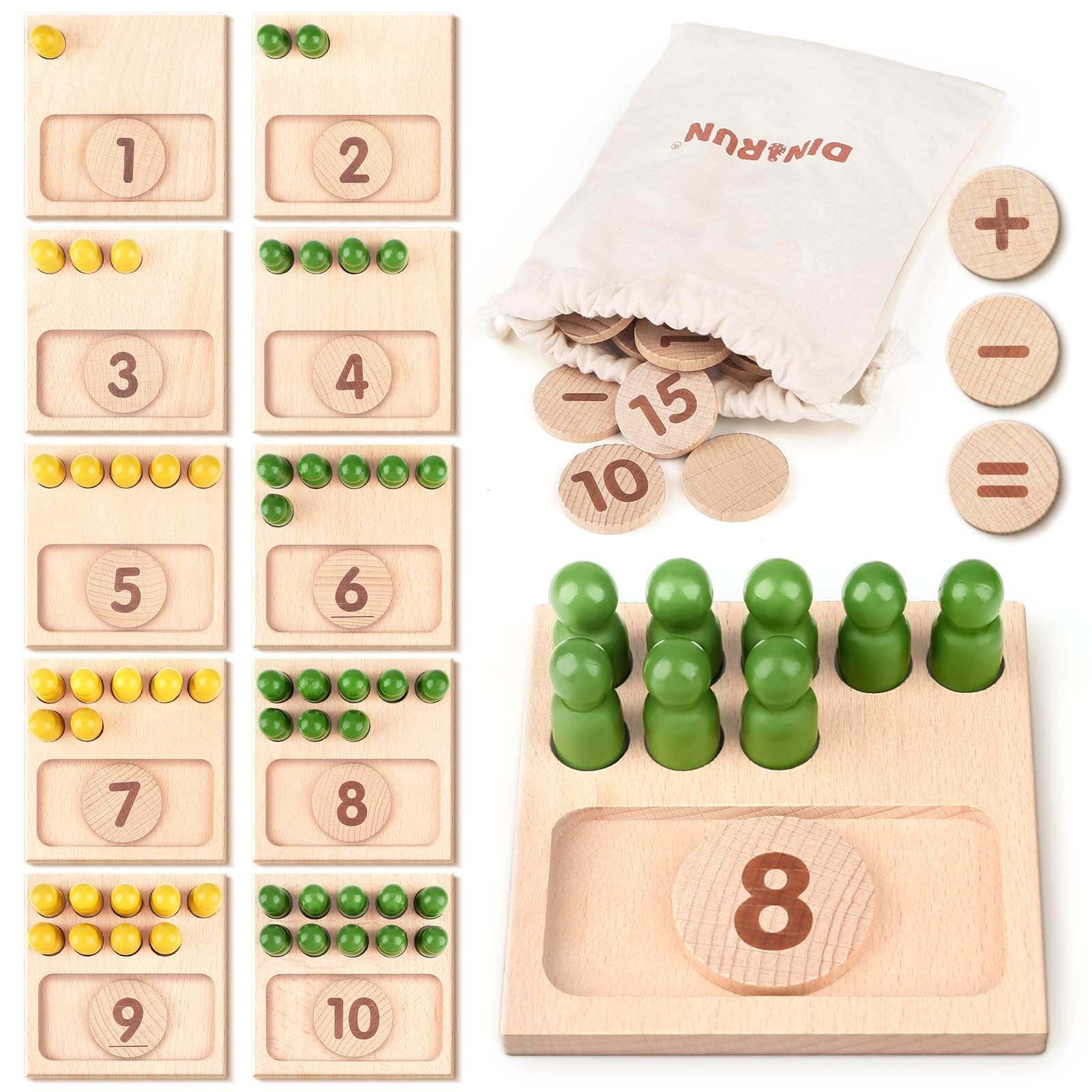Montessori Toys - Counting Peg Board for Kids - Montessori Math and Numbers for Toddlers - Wooden Math Manipulatives Materials for Kindergarten Green