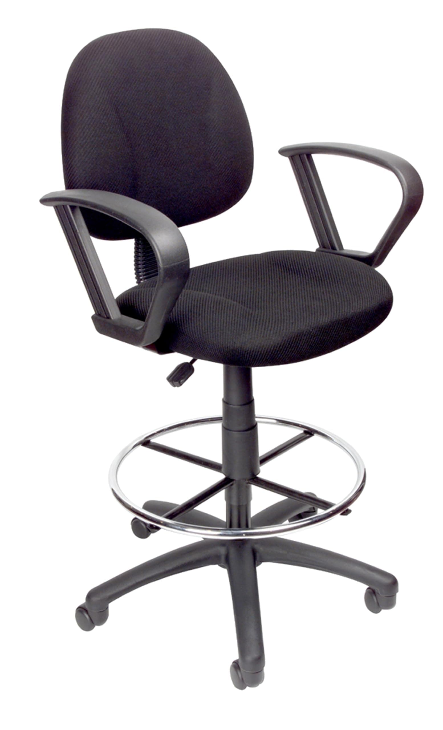 Boss Office Products Ergonomic Works Drafting Chair with Loop Arms in Black, Mid-Back