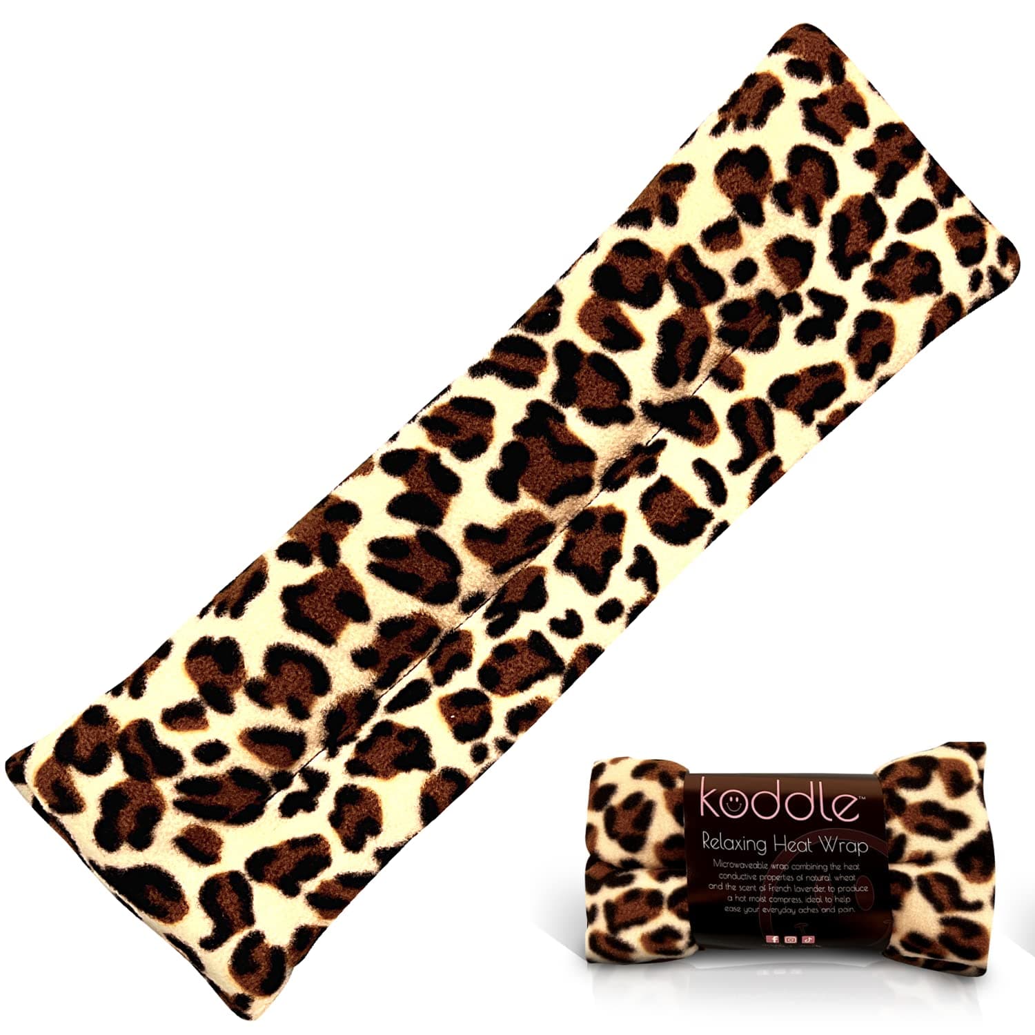 Koddle Microwavable Wheat Bag | Heat Wrap Body Wrap for Pain Relief & Relaxation | Suitable for Back Pain, Period Pain & Migraine Relief | Infused with Lavender | Durable and Resistant (Snow Leopard)