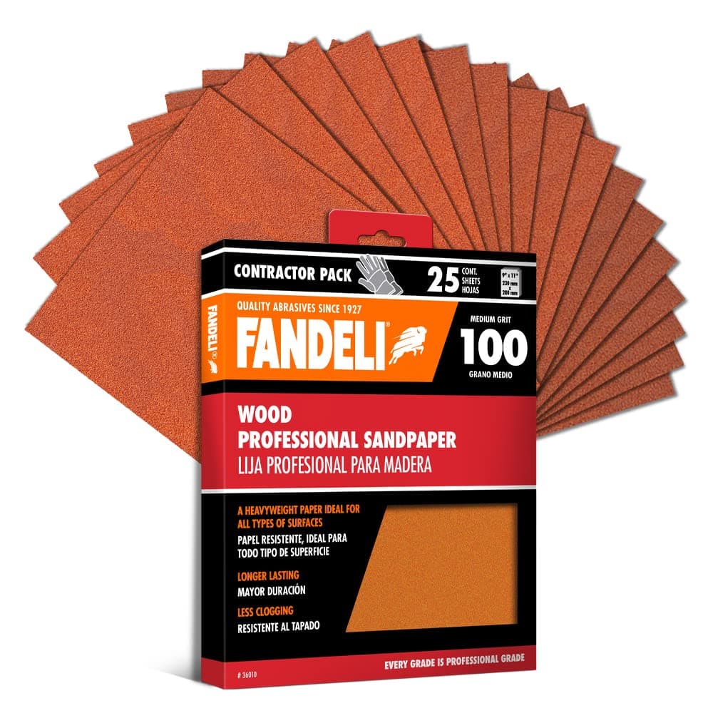 Fandeli | Wood Sanding Paper | 100 Grit | 25 Sheets of 9'' x 11'' | Perfect for Sanding Wood | Hand Sanding | Orbital Sanders