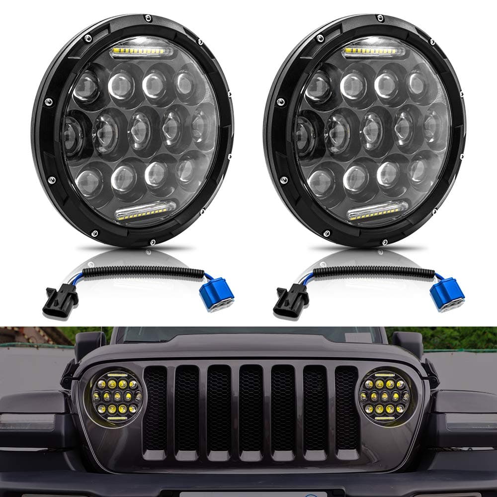 LED Headlight Safego 7" 300W Round LED Headlamp with Daytime Running Light DRL High Low Beam