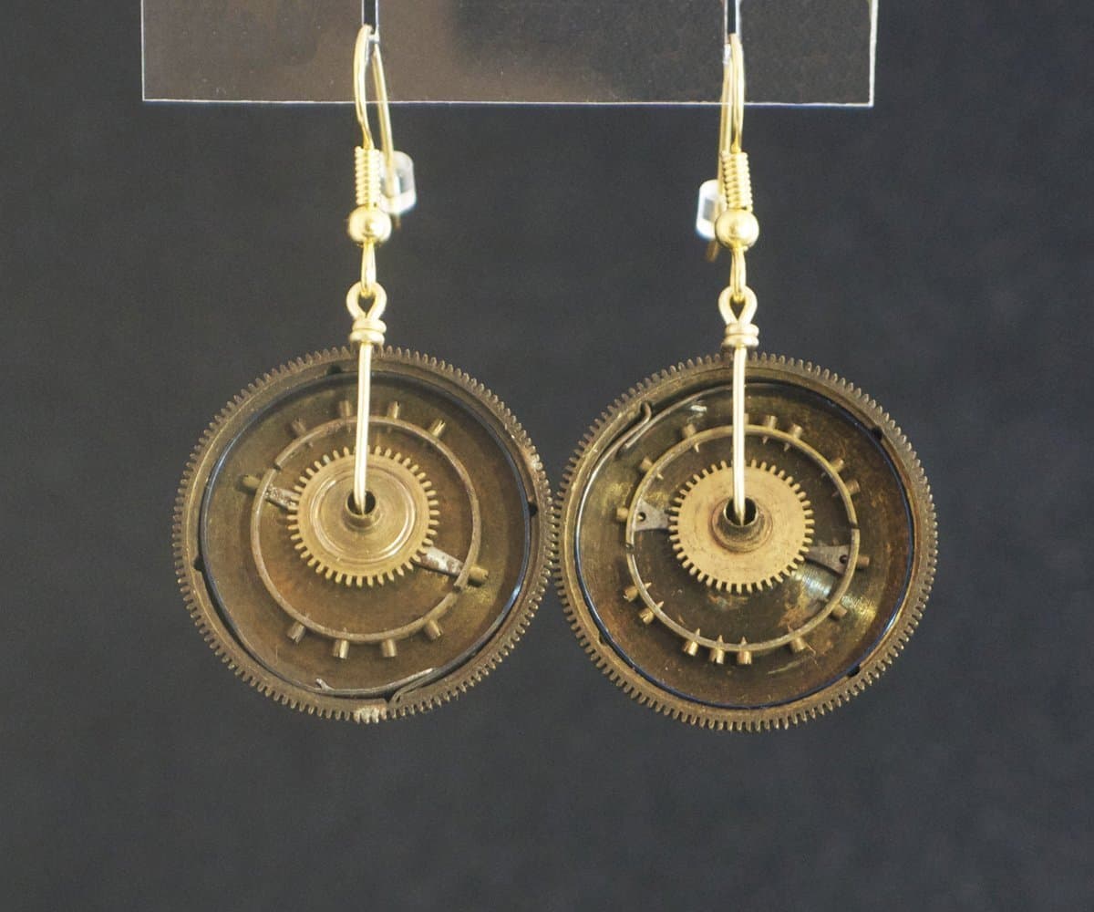 Steampunk Earrings - Watch Gears and Mainspring Cases