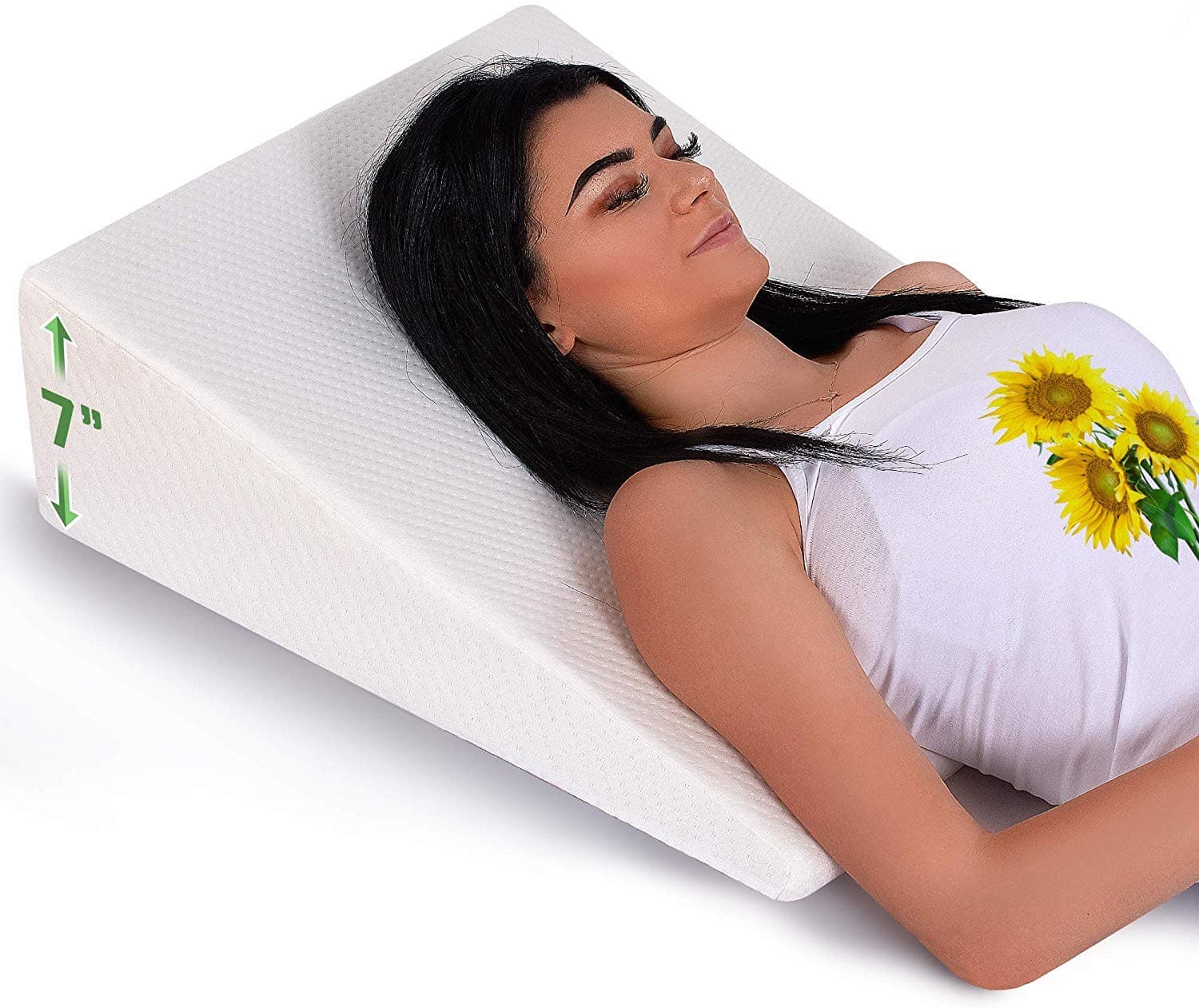 Bed Wedge Pillow for Sleeping - Memory Foam Top - Reduce Neck & Back Pain, Snoring, Acid Reflux, Respiratory Problems - Ideal for Sleeping, Reading, Rest, Elevation - Washable Cover - 7in