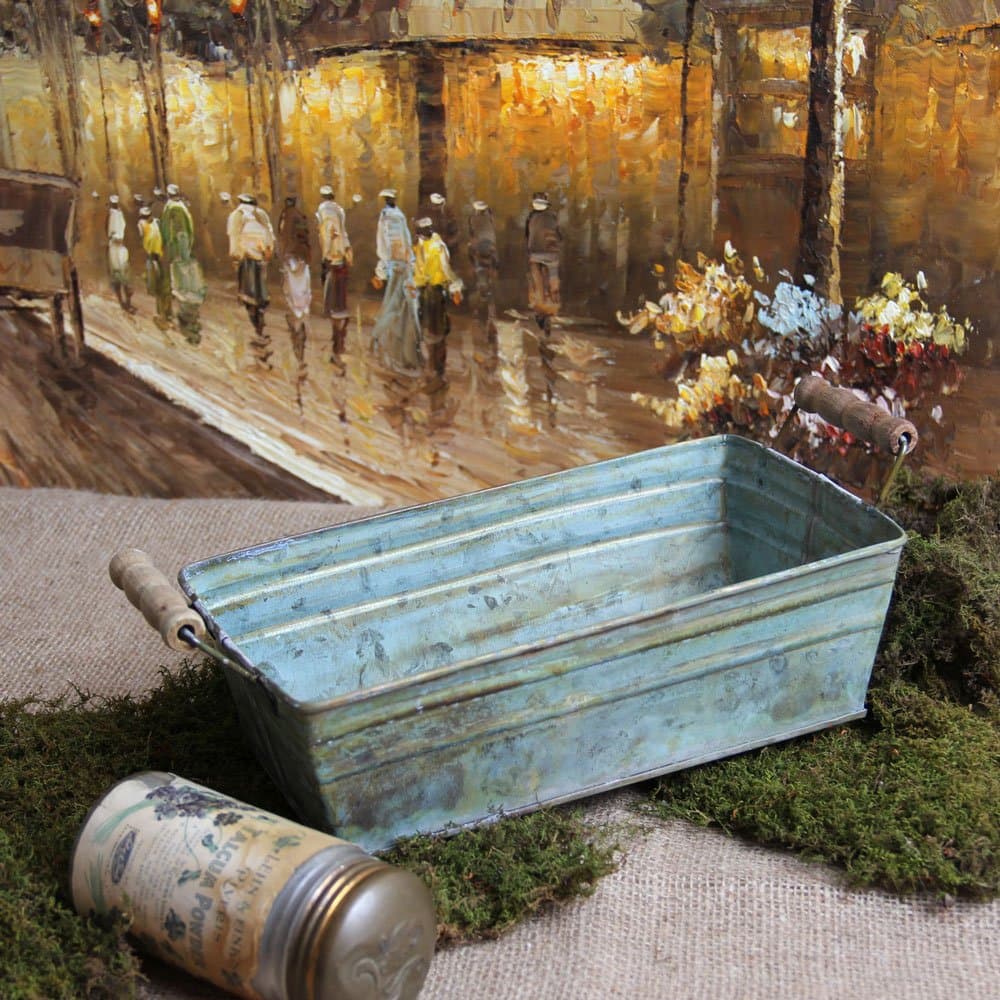 Shabby Cottage Chic Tin Verdigris Storage Bucket