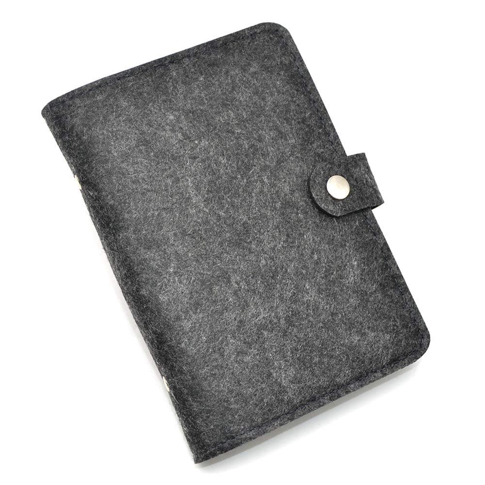 A5-6 Ring Binder Cover Wool Felt Refillable Journal-Notebook-File Folder Cover with Index Dividers and Card Pocket for Trip Planner-Travel Diary-Holiday Gift(Dark Gray)