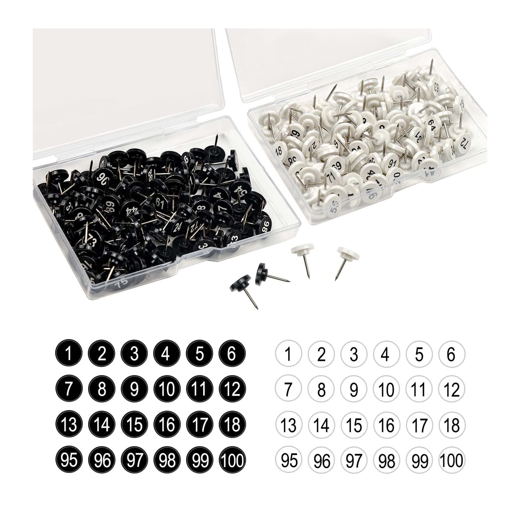 200pcs Number Push Pins for Map Cork Board Photo Push Pins for Bulletin Board Thumb Tacks for Office School Wall (Black+White)