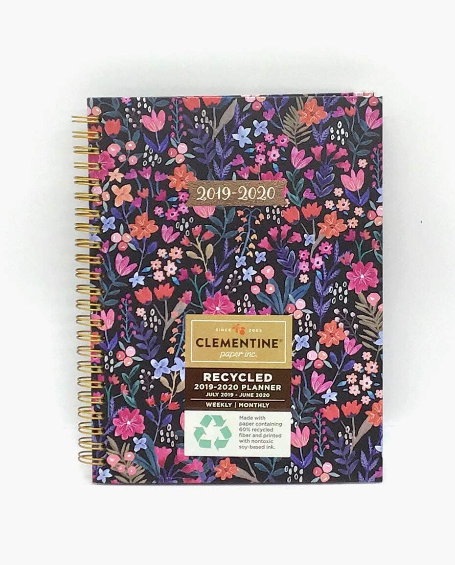 July 2019 -June 2020, Weekly/Monthly HardCover Spiral Academic Planner Size 5.75'' X 8.75'' by Clementine Paper inc. (Burgundy Wild Flowers)