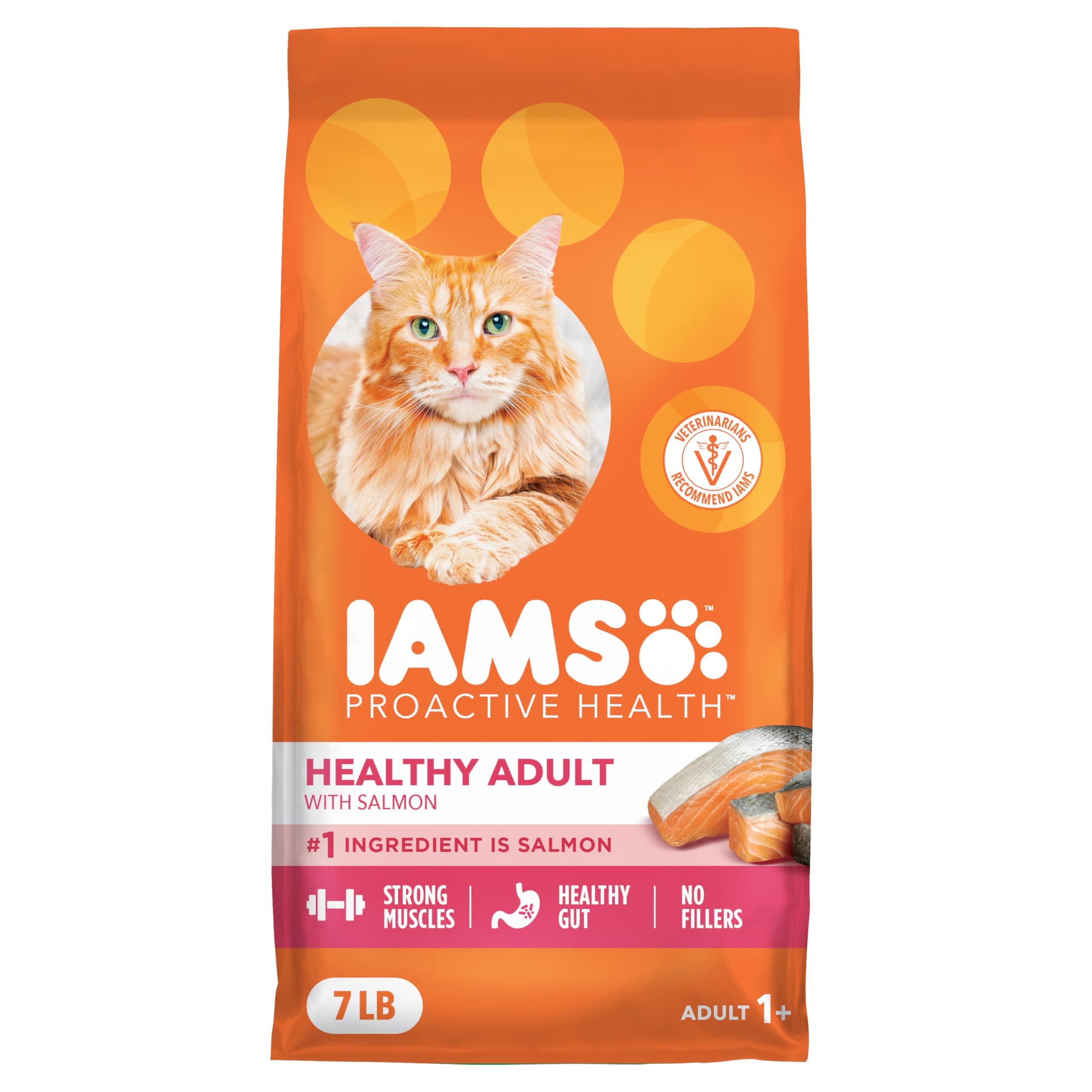 IAMS Proactive Health Dry Cat Food, Healthy Cat Food Dry Recipe for Adults, Salmon, 7 lb. Bag