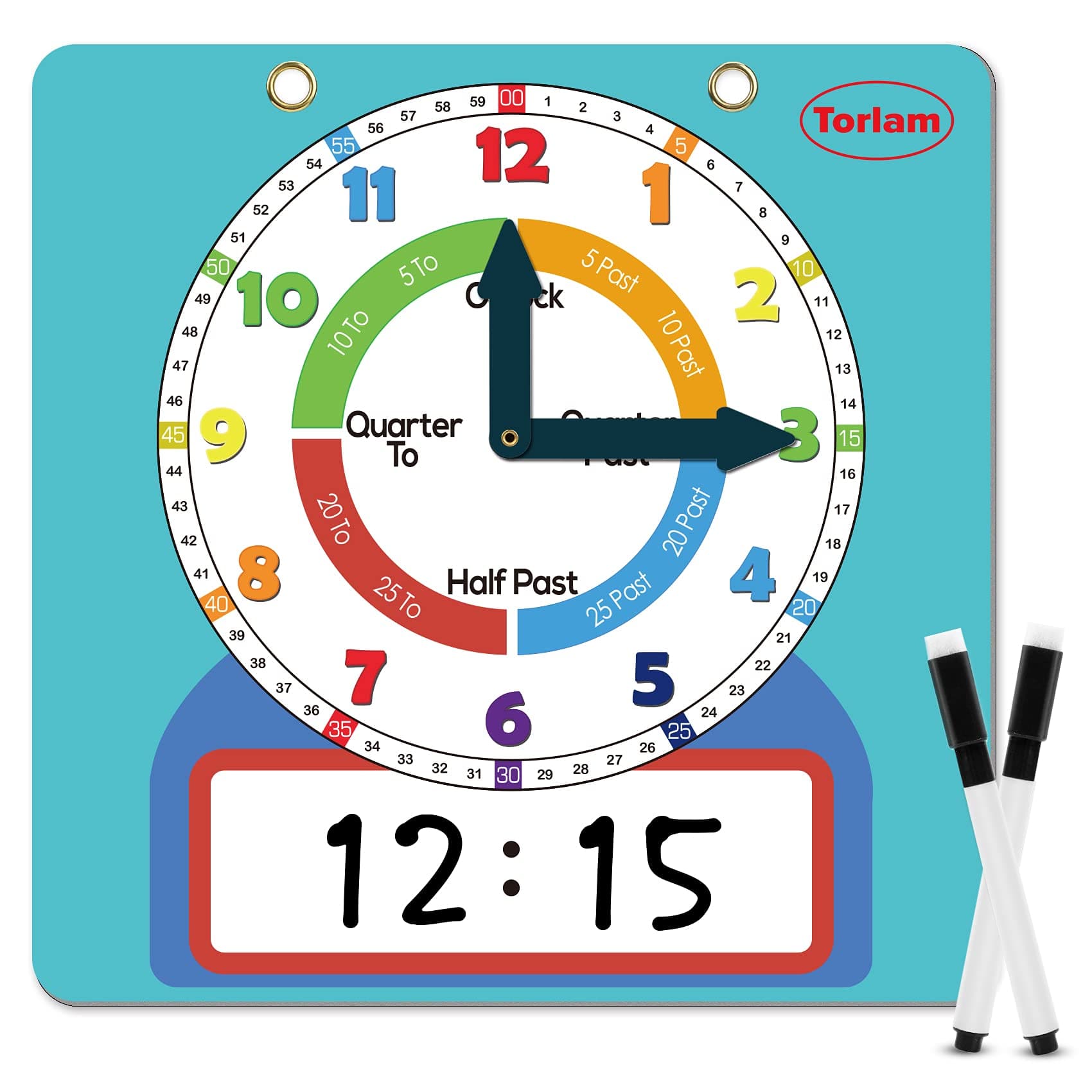 Large Magnetic Dry Erase Learning Clock for Kids Learn to Tell Time,12" Demonstration Teaching Time Practice Clock Analog Clocks with Pen, Classroom Supplies Homeschool Essentials Learning Resources
