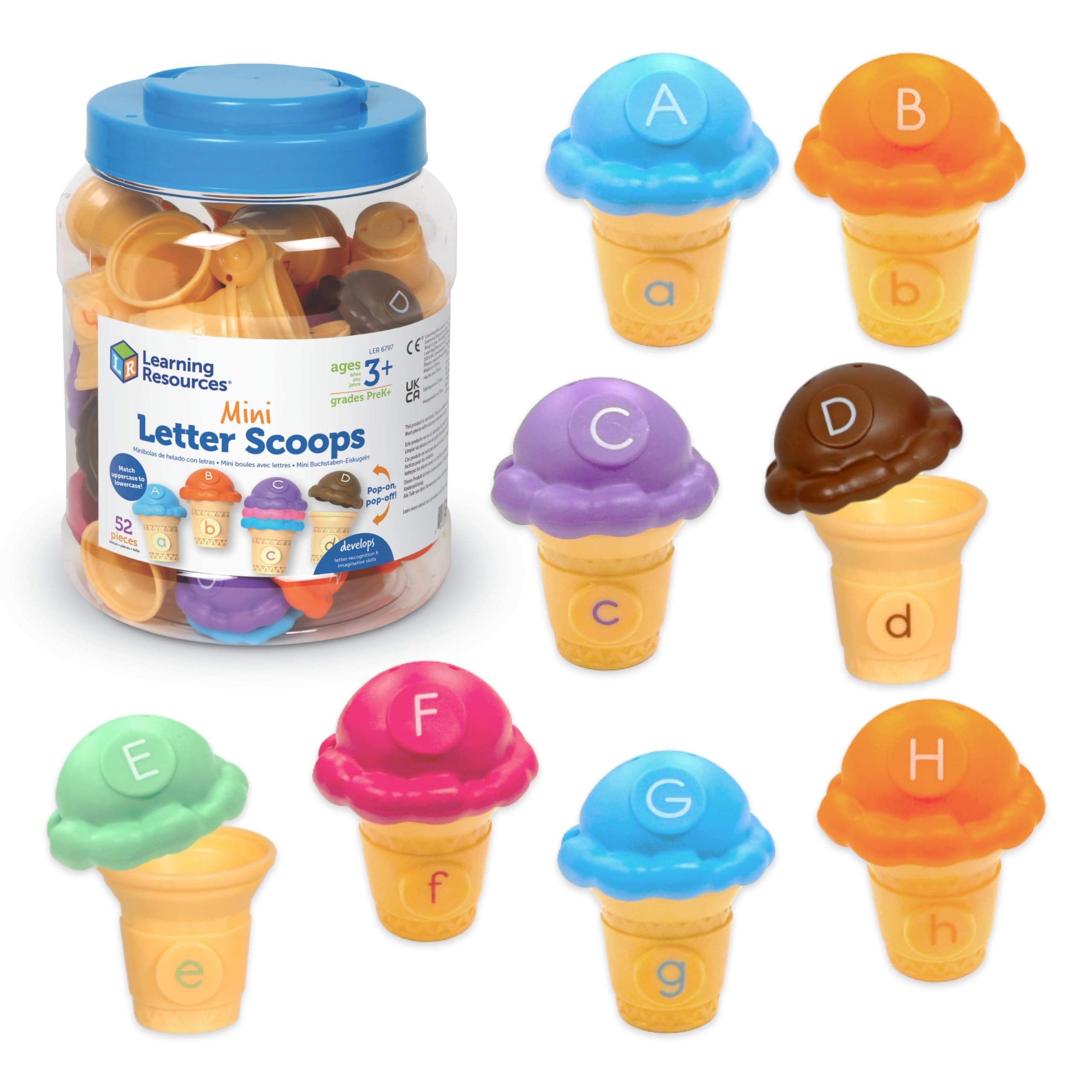 Learning Resources Mini Letter Scoops, 52 Pieces, Ages 3+,Preschool Learning Toys, Stacking Toys, Montessori Toys