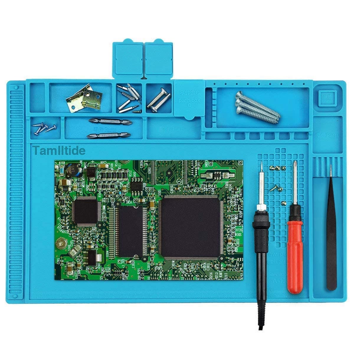 Tamlltide Anti-Static Soldering Mat,500℃ Heat-resistant Magnetic Multi-purpose Work Station Pad for Soldering Brazing Phone Watch Repair (45 x 30 cm)