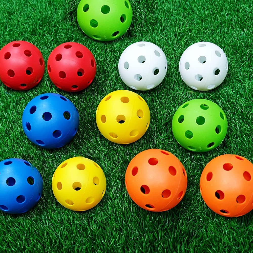 – Practice Golf Balls - 40mm Hollow Plastic Training Balls for Swing Practice, Driving Range, Home Use Indoor - Limited Flight, Colored Airflow - 12 Pack