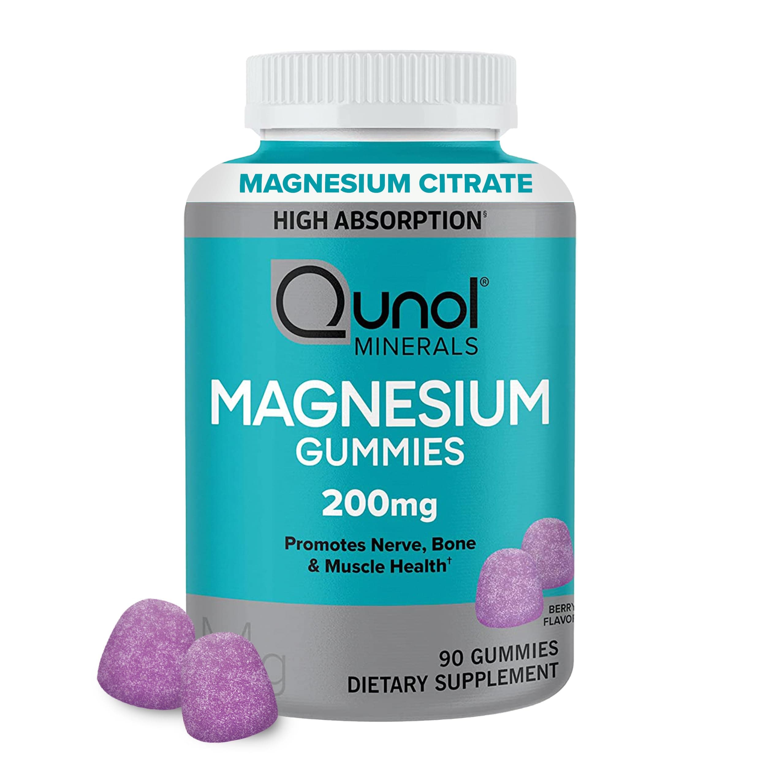 Magnesium Gummies for Adults, 200mg Elemental Magnesium (from 1,750mg Magnesium Citrate), High Absorption Magnesium Supplement, Supports Nerve, Bone and Muscle Health, Vegetarian, 90 Count