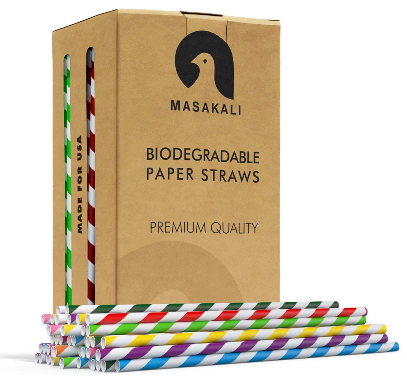 Biodegradable Paper Straws - 10 Unique Colors Rainbow Stripe Paper Drinking Straws - Paper Straws Bulk for Cocktail, Juices, Soda
