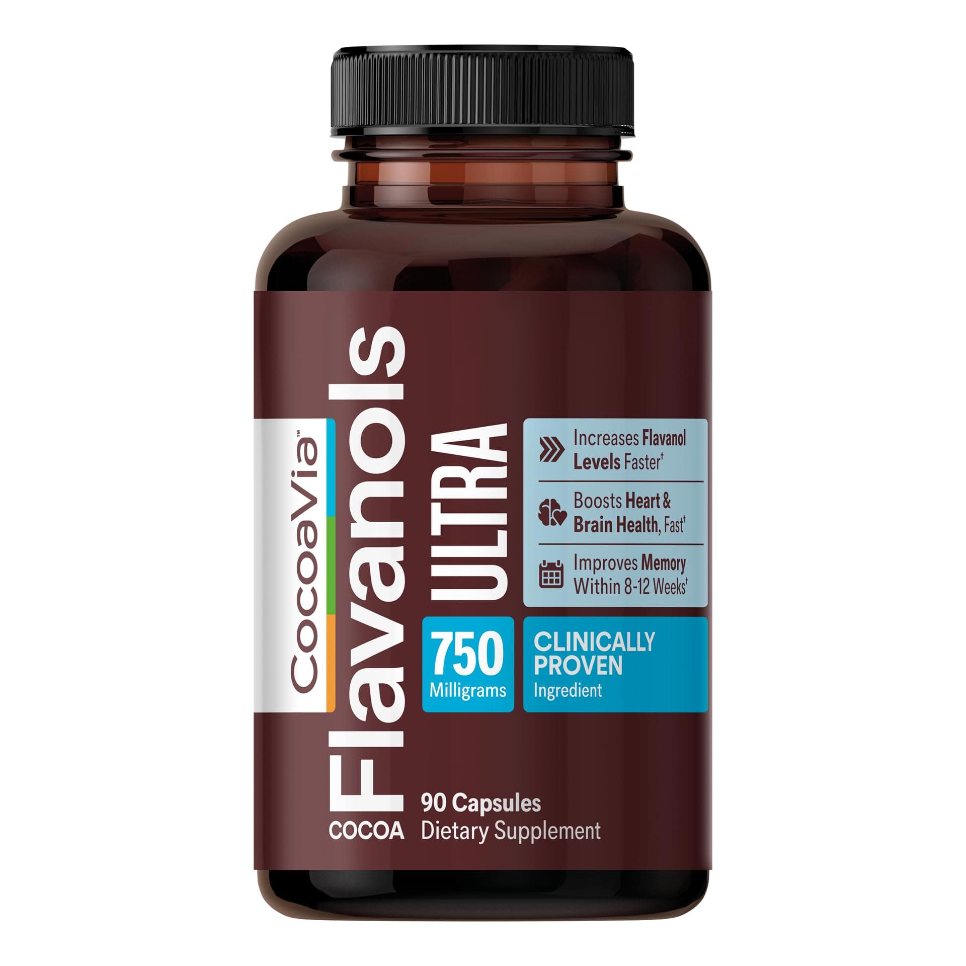 CocoaVia Ultra 750mg Cocoa Flavanols – Heart & Brain Support, Memory & Blood Circulation Booster, High Flavanol Cocoa for Nitric Oxide, Energy & Oxygen Boost, Vegan, Gluten-Free, 30-Day Supply