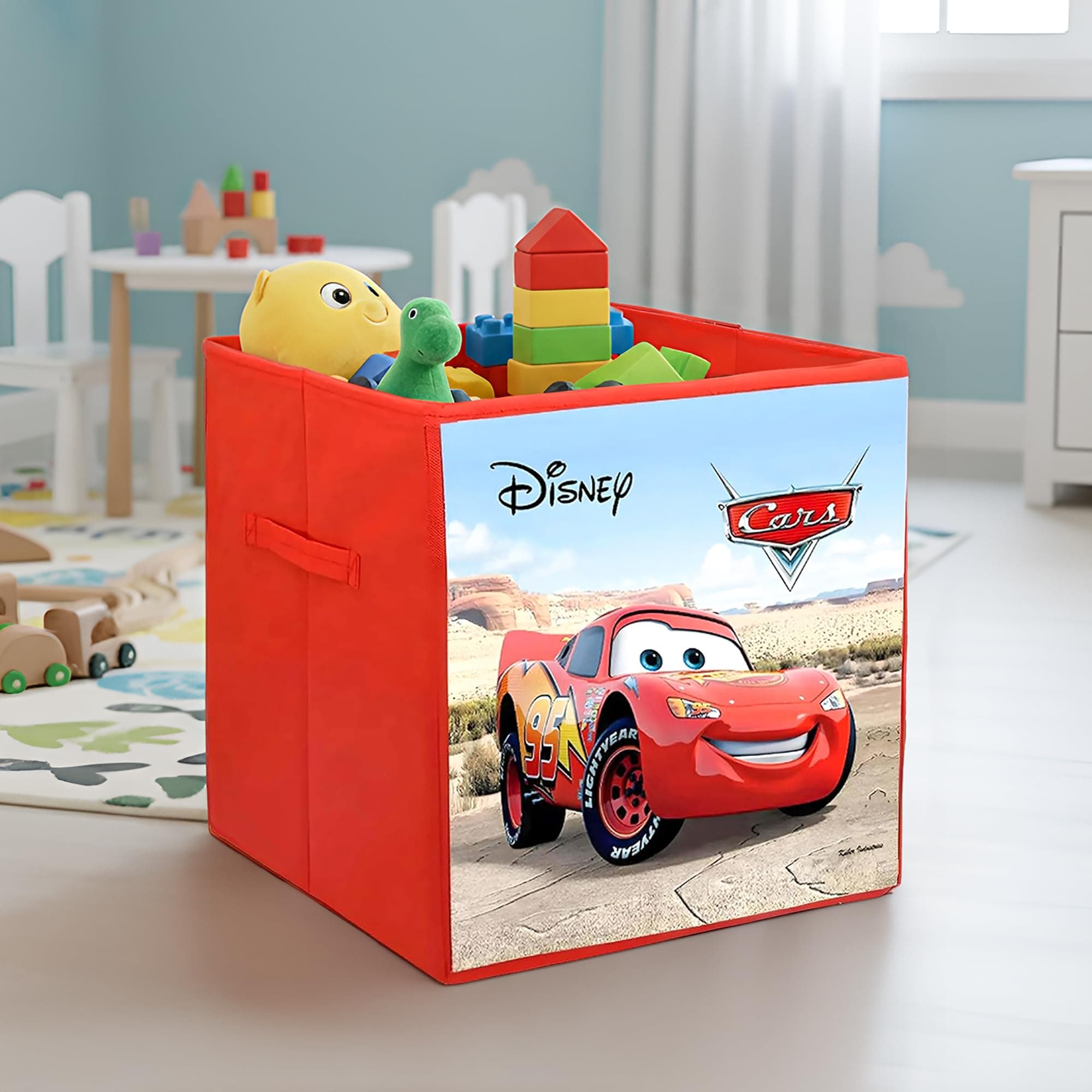Kuber Industries Non-Woven Storage Box|Toy Box Storage for Kids|Foldable Storage Box| Disney Cars Print (Red), 33x33x33 cm