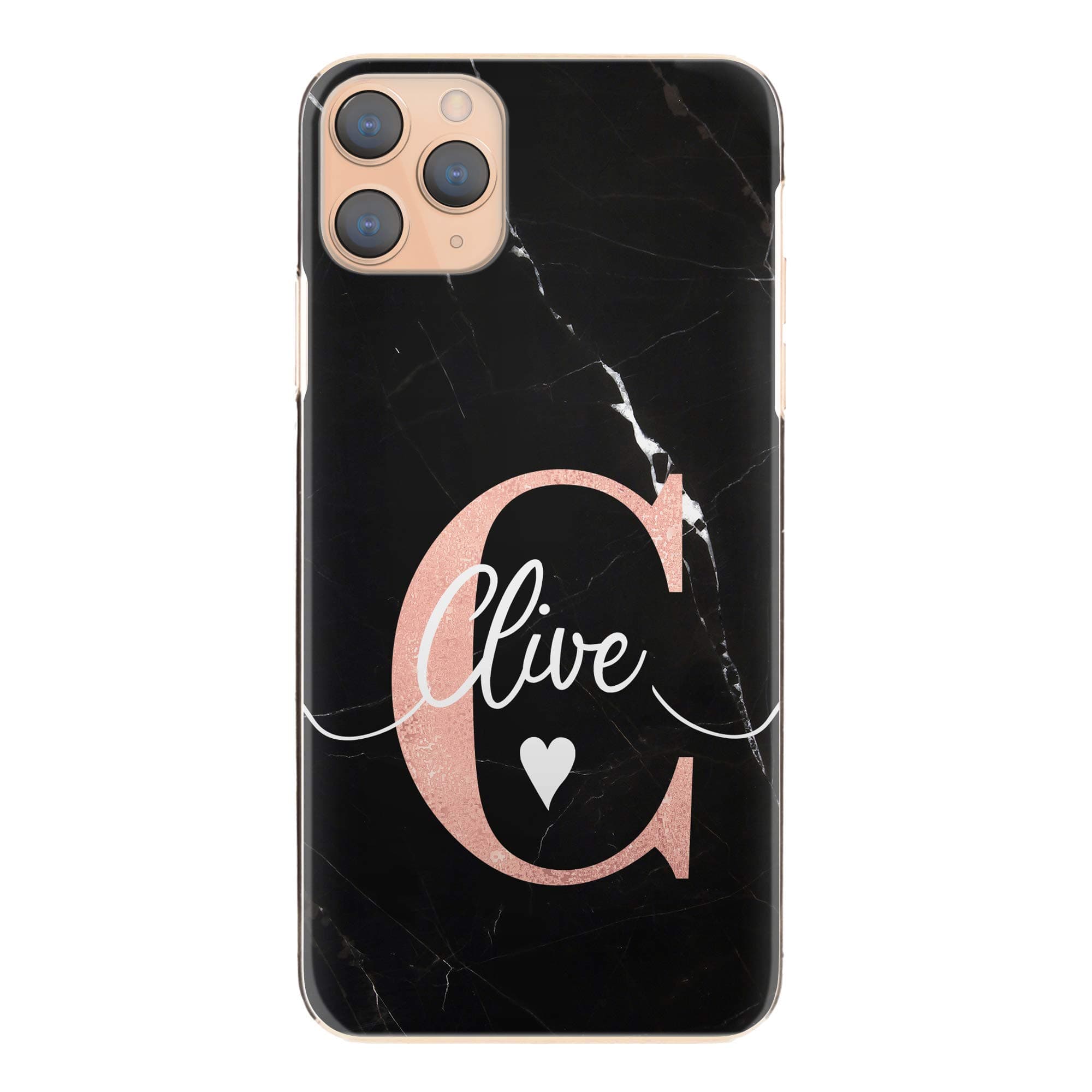 Personalized Initials Cell Phone Case for Asus Zenfone 5 ZS620KL / 5z ZS620KL, Pink Initial White Heart Name on Black & White Marble Print Hard Cell Phone Cover, Marble Case