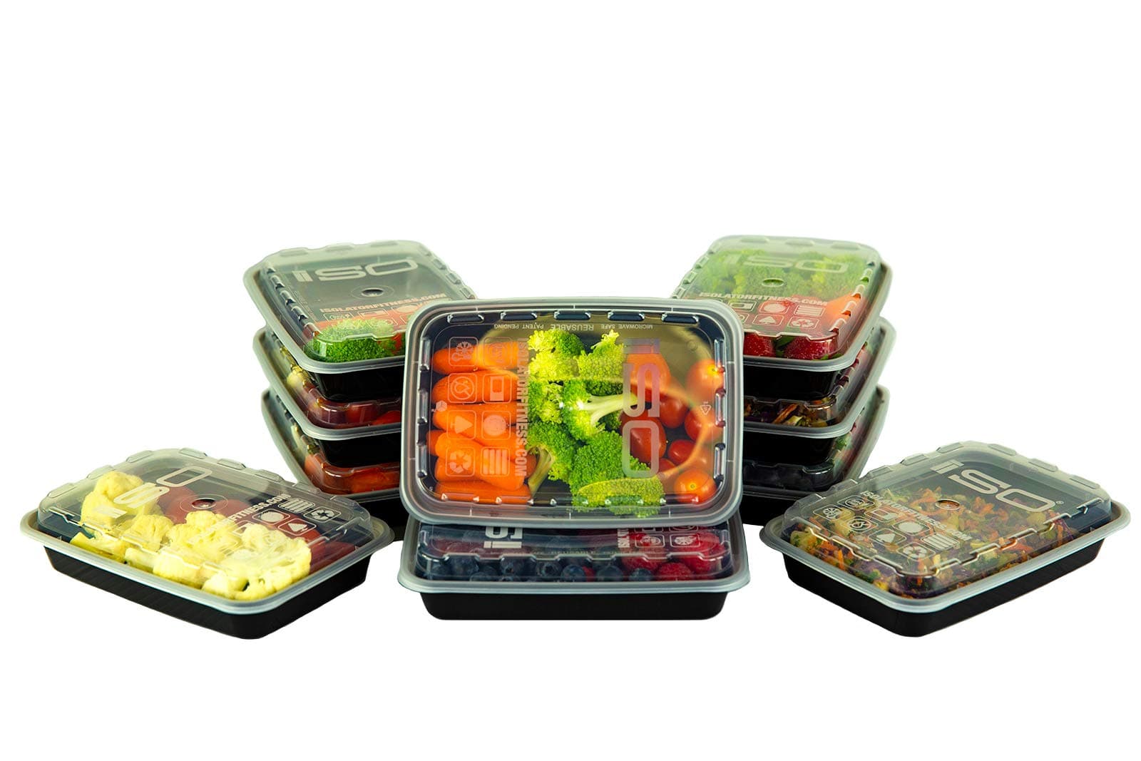 ISO Meal Prep Containers with Lids Certified BPA-Free Stackable Reusable Microwave/Dishwasher/Freezer Safe 12 oz, 10 Count, Black