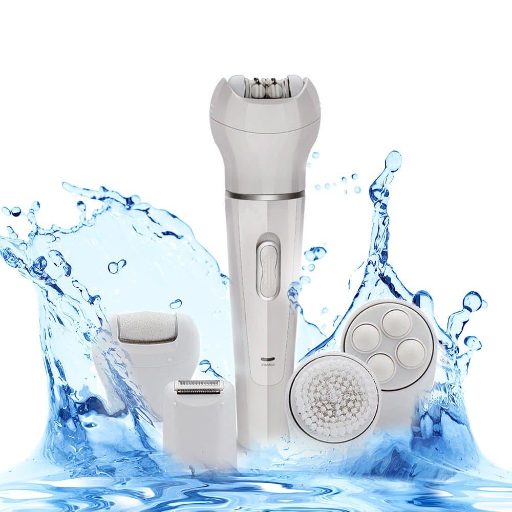 Women Electric Shaver - 5 in 1 Rechargable Wet & Dry Beauty Tool - Facial Body Epilator, Callus Removal, Bikini Hair Removal, Face Cleansing Brush, Facial Massager