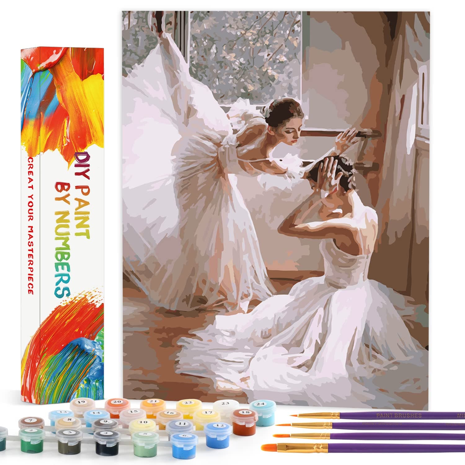 BOSHUN Paint by Numbers Kits with Brushes and Acrylic Pigment DIY Canvas Painting for Adults Beginner- Ballet Dancers 16 x 20 inch(Without Frame)