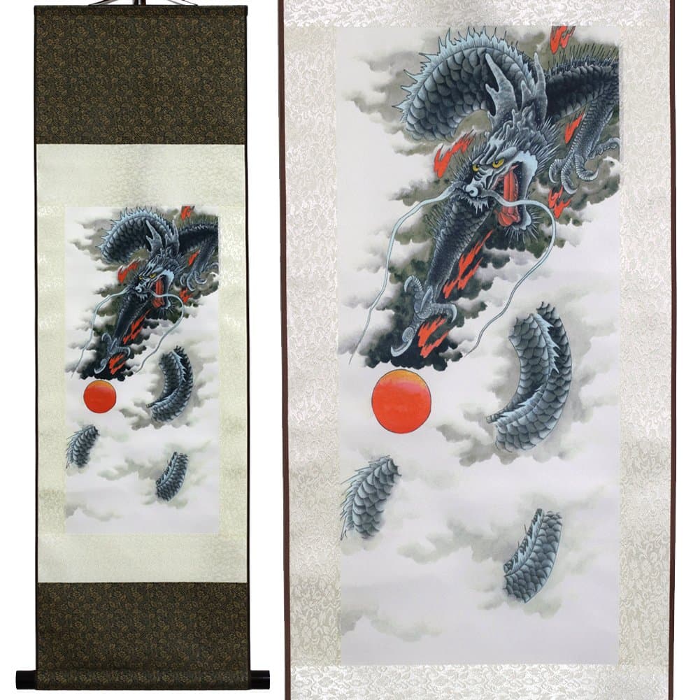 sweethomeAsian Silk Wall Scroll & Picture Scroll Calligraphy Hanging Artwork (Black Dragon)