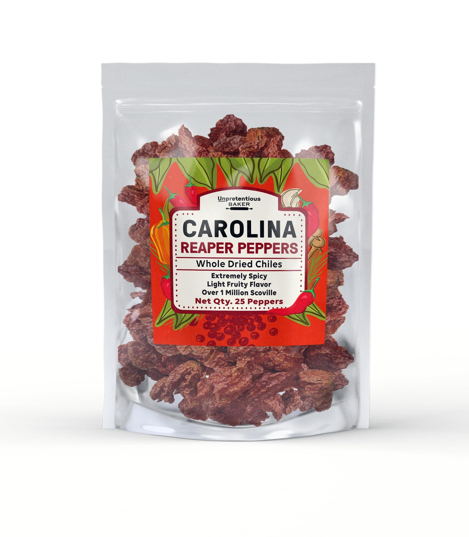 Unpretentious Whole Dried Carolina Reaper Chiles, 25 Count, Extremely Spicy Chiles, Hot Sauce