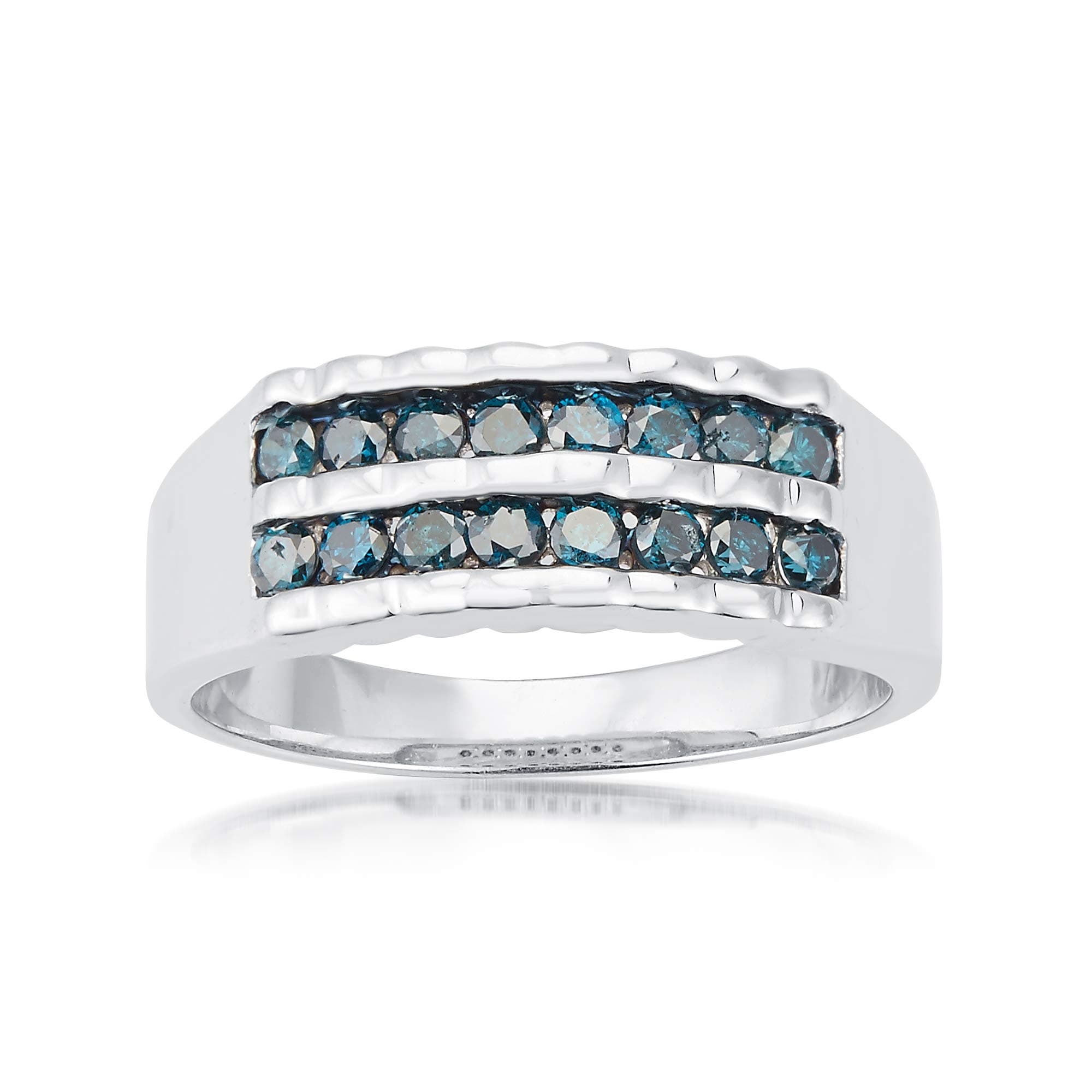 Sterling Silver with Genuine Blue Diamond Two Row Anniversary Band Ring