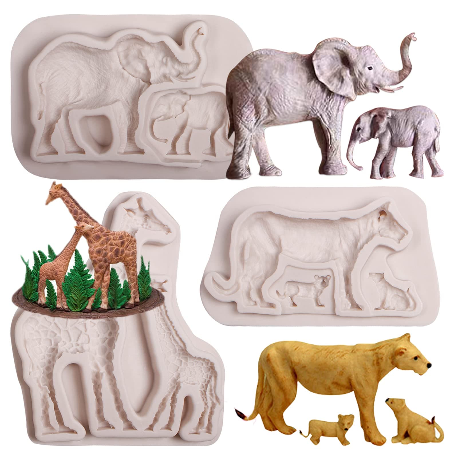 Elephant Silicone Chocolate Mold, Giraffe Lion Safari Animal Fondant Molds for Cake Decoration Cupcake Topper Candy Sugar Craft Gum Paste Candle Soap Clay