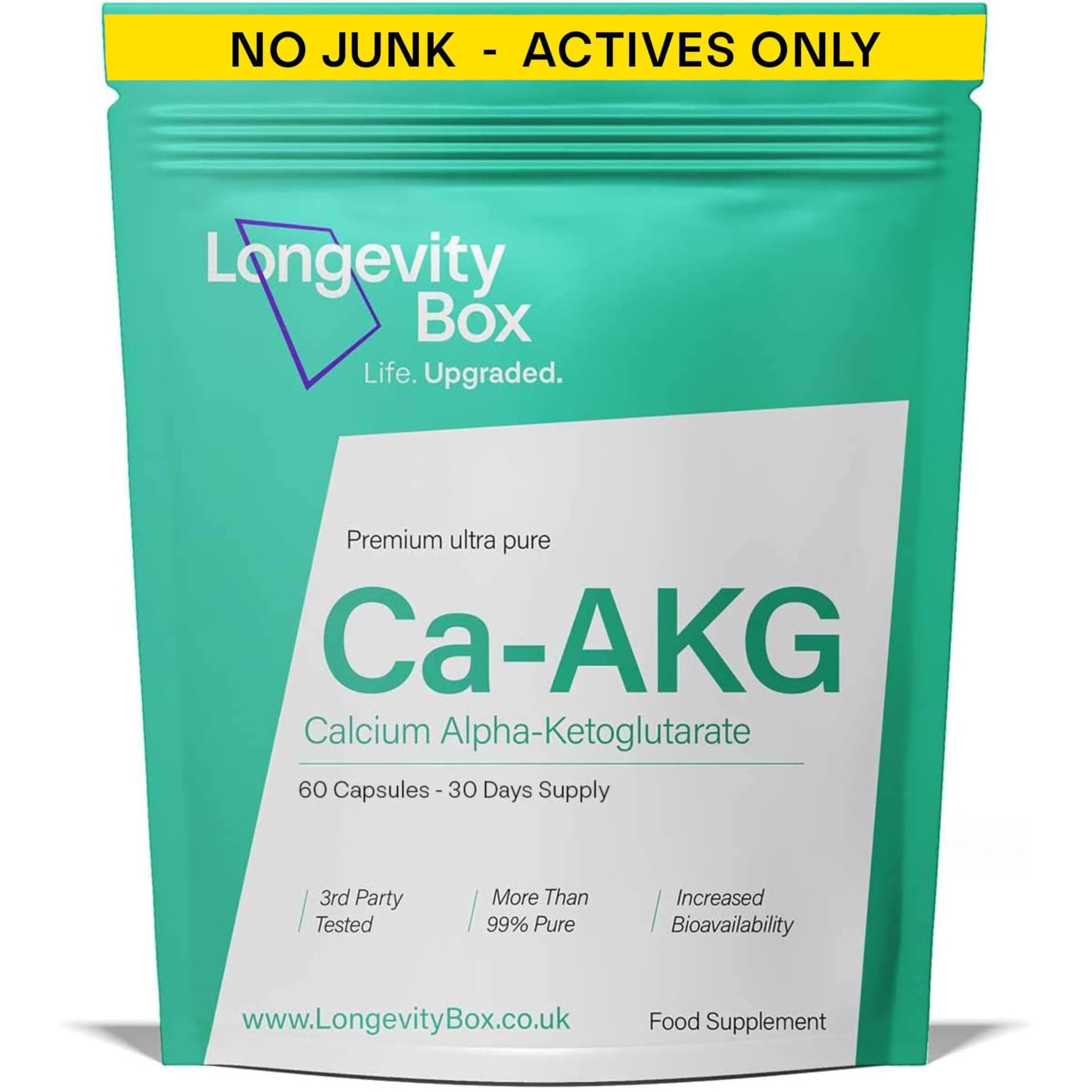 Pure Ca-AKG Supplement - 60 Capsules, High Strength 500mg Calcium Alpha-Ketoglutarate per Serving, Vegan & Non-GMO Ca-AKG Supplement for Vitality, Mental Focus & DNA Structure