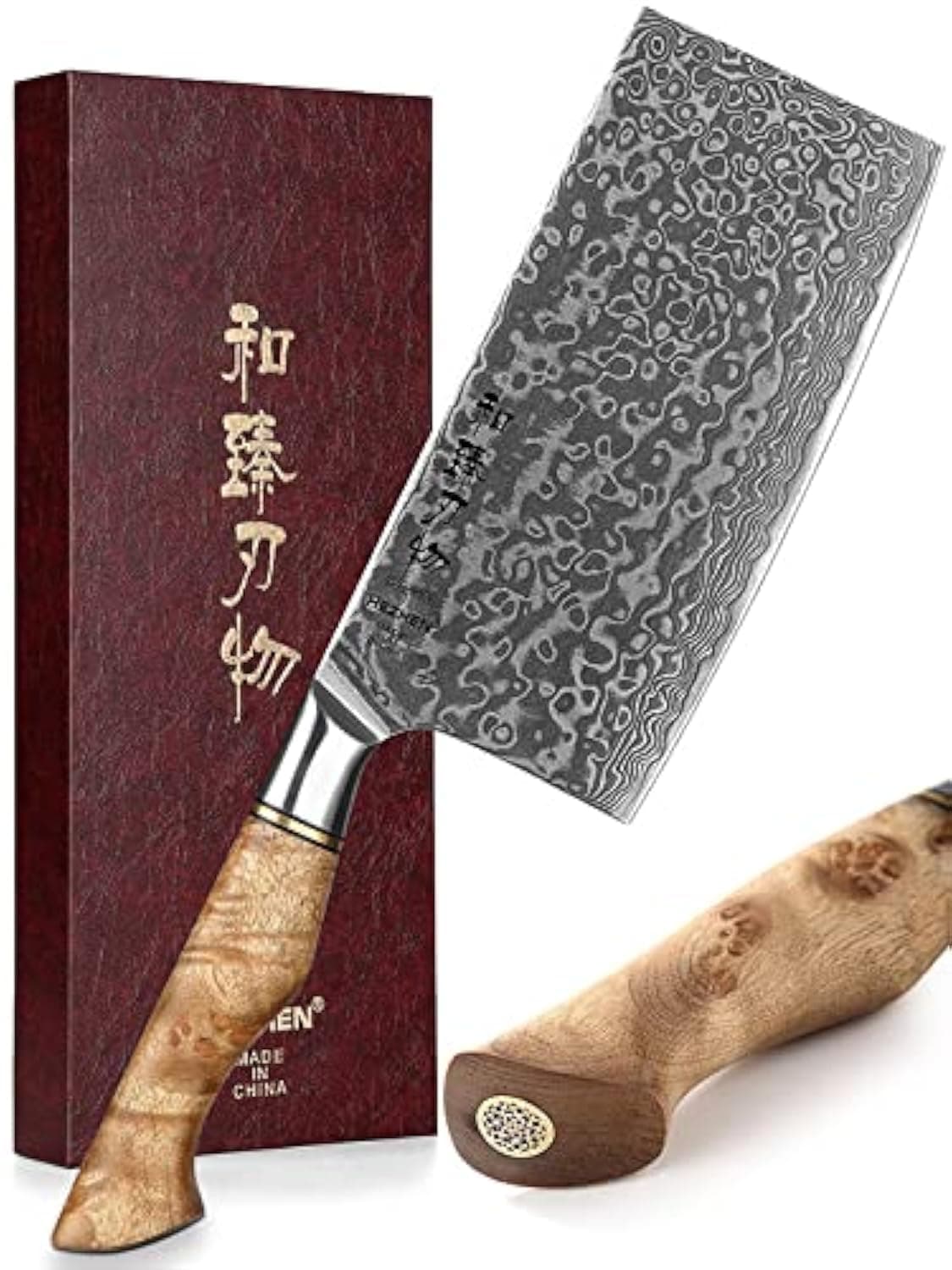 HEZHEN Meat Cleaver & Butcher Knife - 6.8 Inch 67-Layer Damascus Steel Forged Sharp Kitchen & Vegetable Cleaver with Non-Slip Wooden Handle