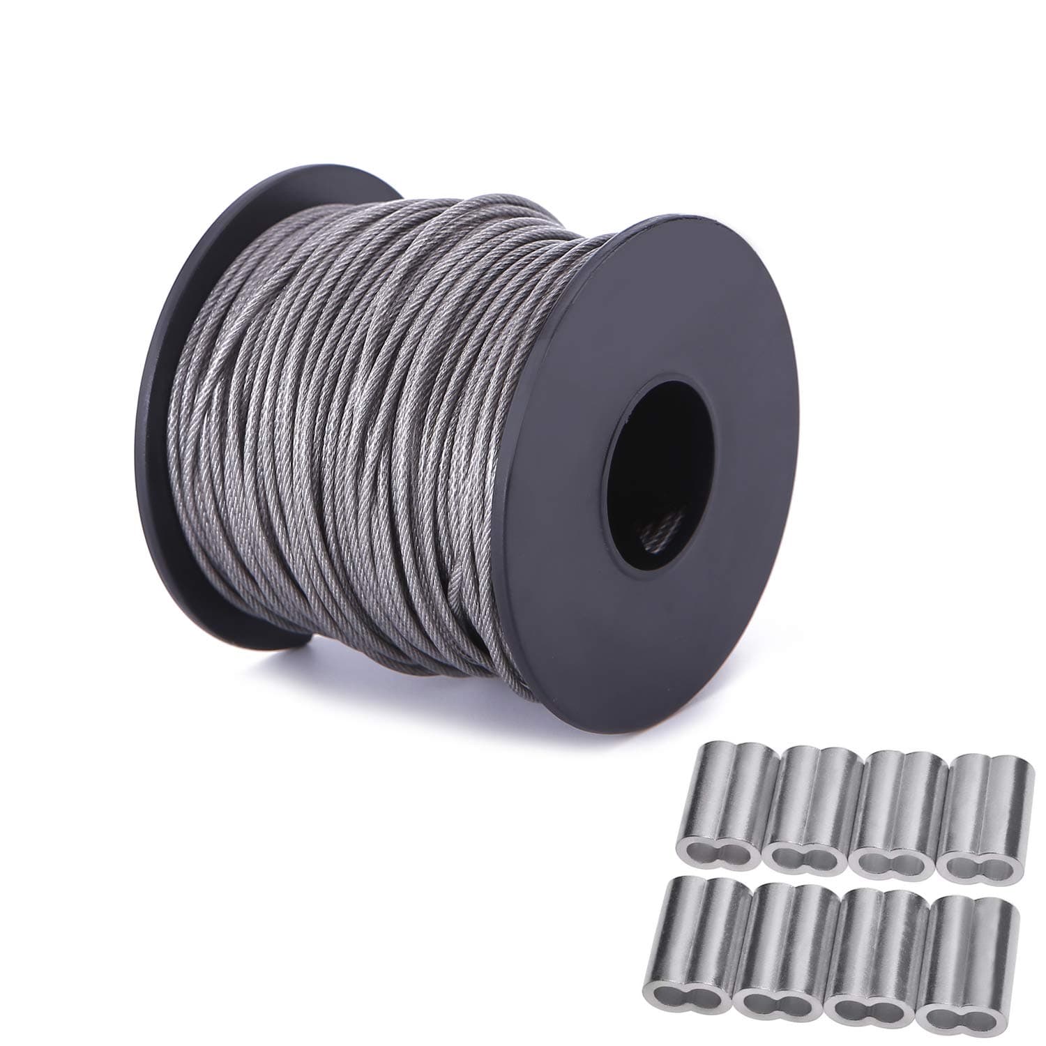 167FT(50M) Picture Hanging Wire 1.5MM Up to 150lbs Stainless Steel Wire with Spool for Picture Frame Mirror Painting Hanging Objects with 20Pcs Aluminum Sleeve