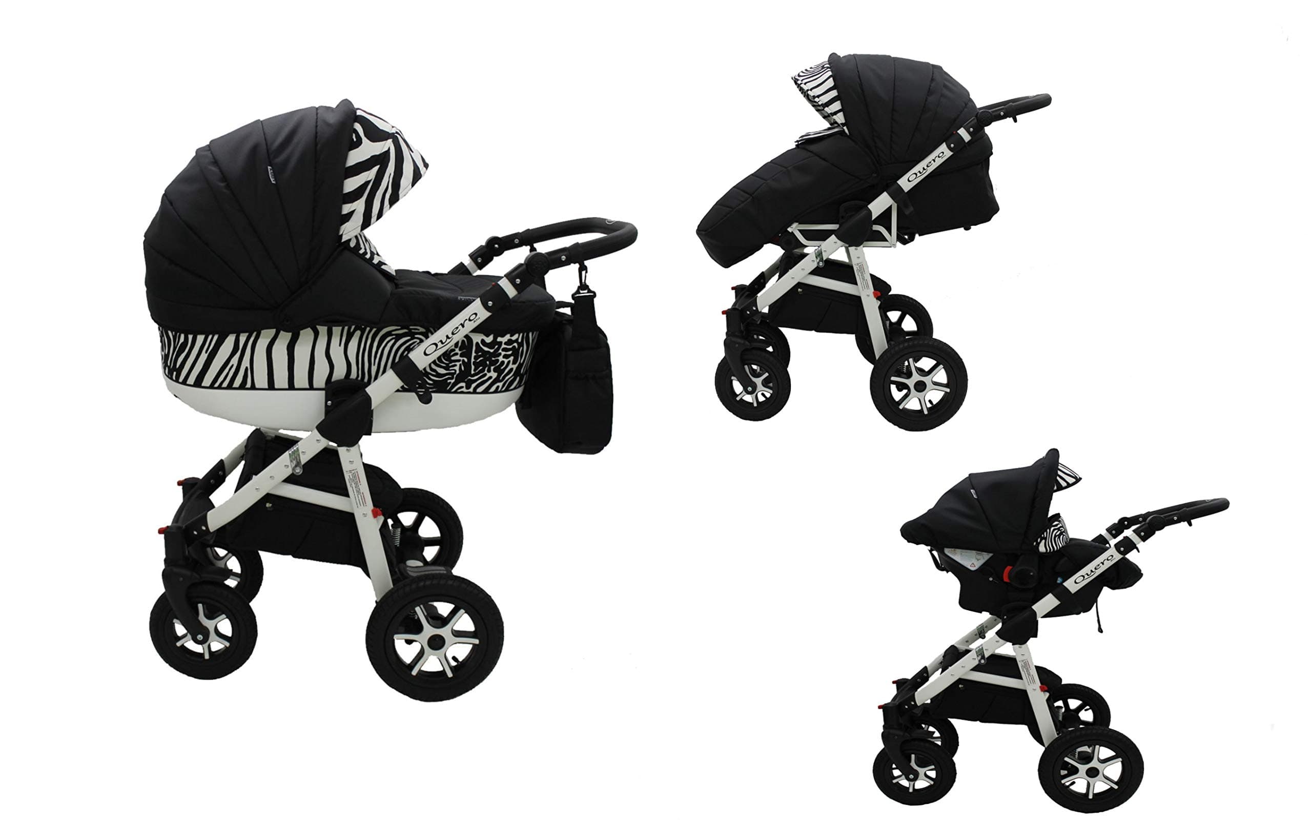 Quero, 3-in-1 Travel System with Baby Pram, Car Seat, Pushchair & Accessories (Black & White Zebra No. 4)