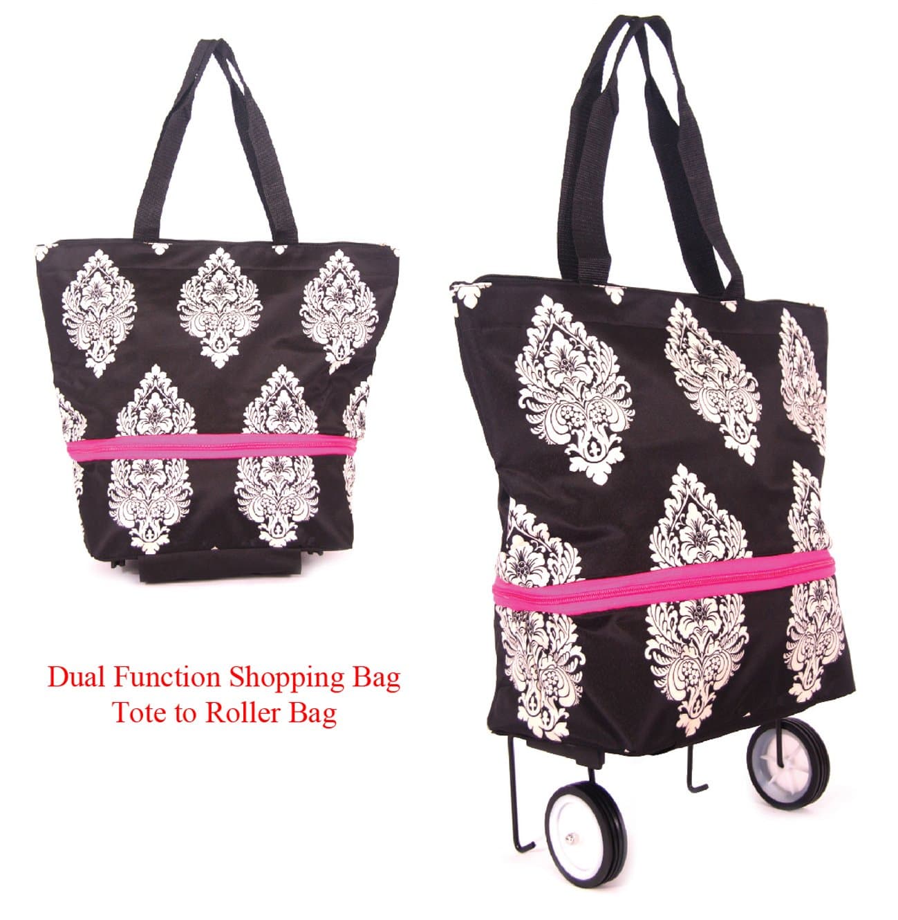 Shopping Bag on Wheels From Tote to a Roller Bag with Free Luggage/id Tag