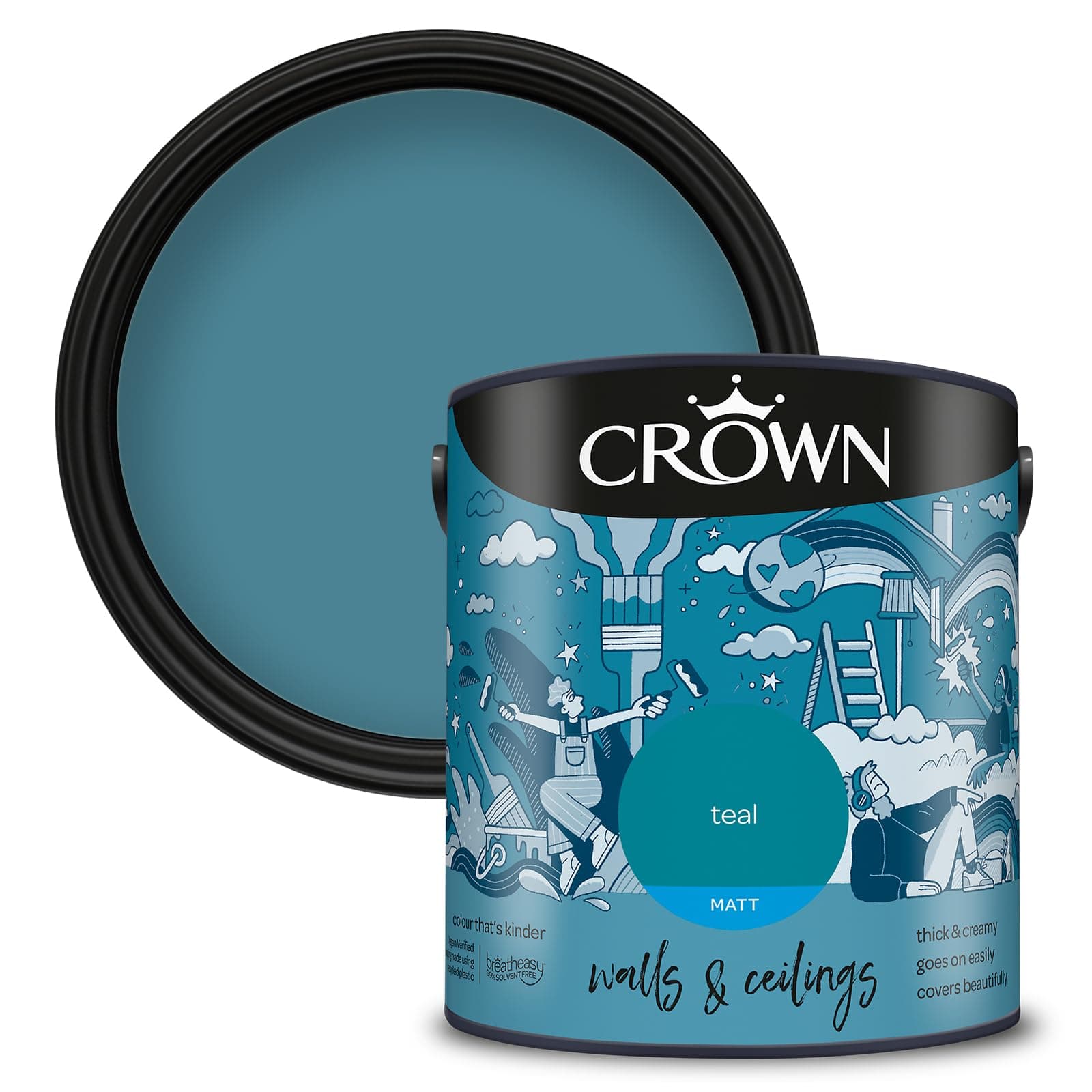 Crown Walls and Ceilings Matt Emulsion 2.5L - Teal