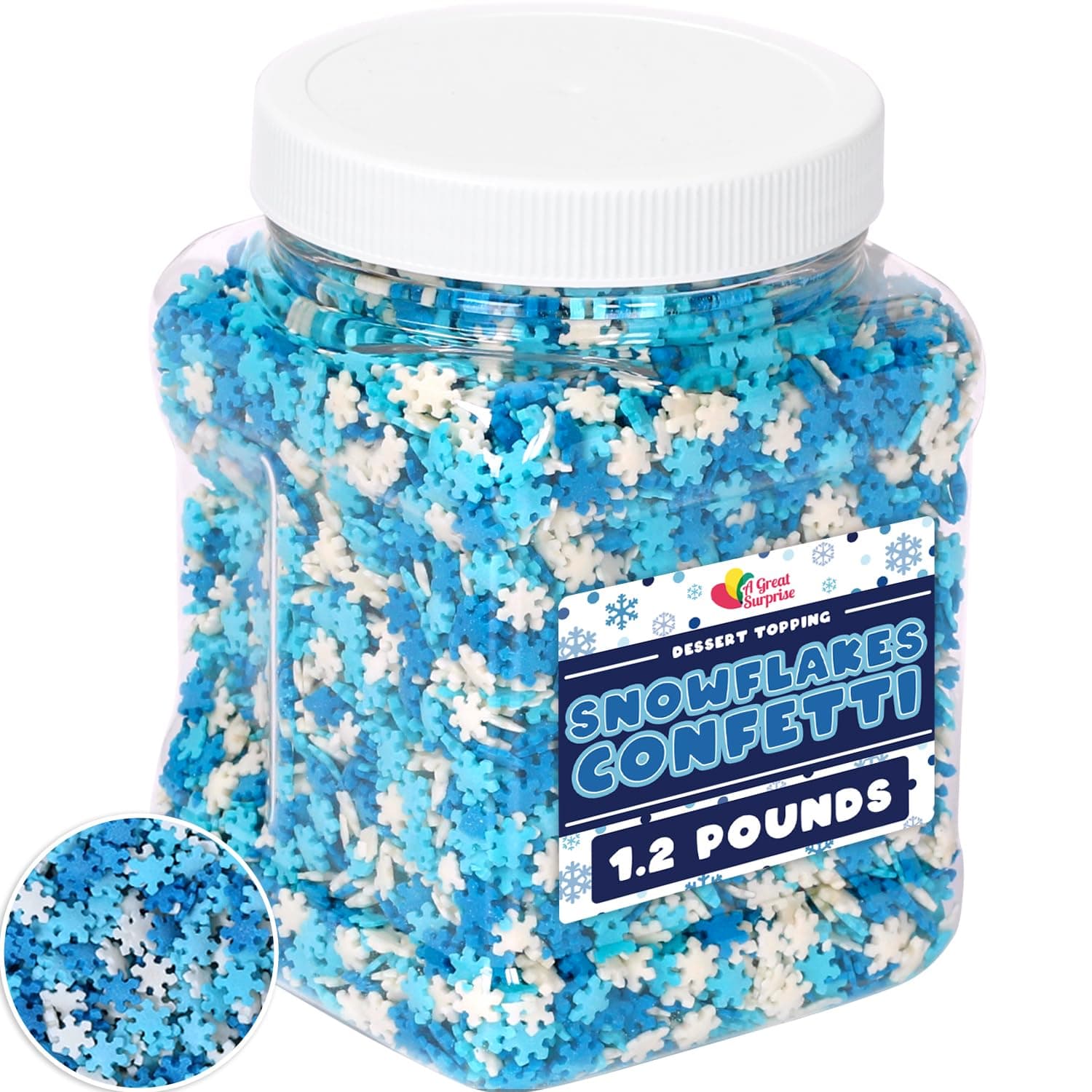 A Great Surprise Winter Sprinkles Bulk - Snowflake Confetti - 1.2 lbs bulk - Snowflakes - Blue & White - for Cooking, Baking & Decorating