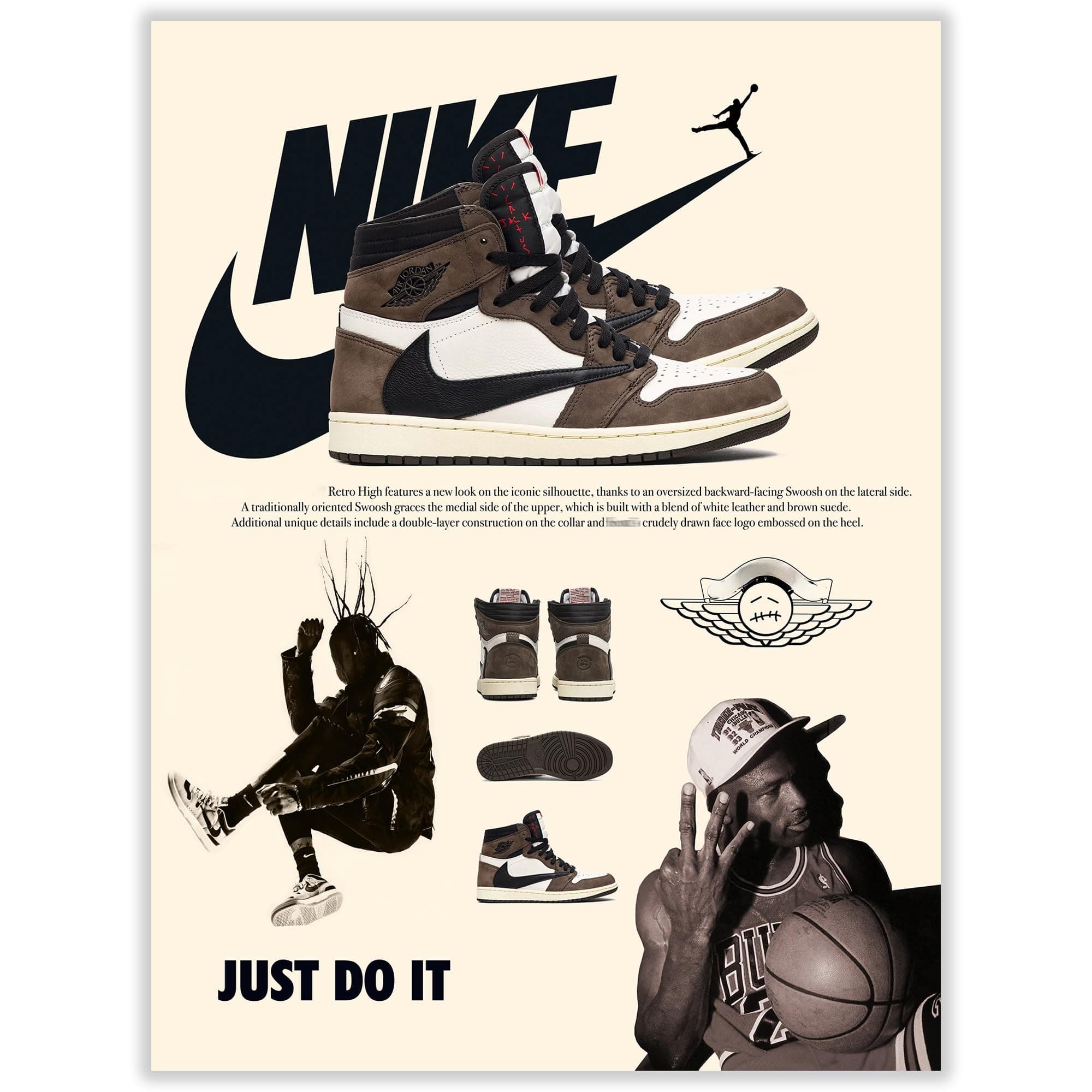 Hypebeast Sneaker Poster Unframed - Hypebeast Shoes Poster for Boys Guys Men Room - AJ-Travis Scott - Wall Art Poster Shoes Painting 12x16 inch