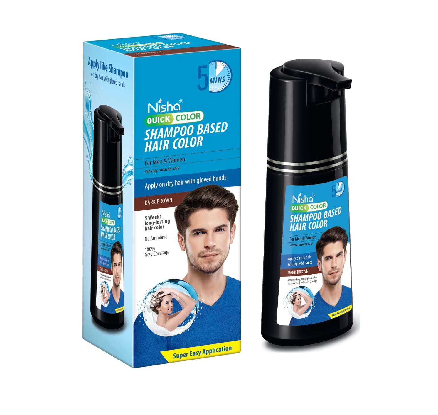 Nisha Hair Color Shampoo, 180ml Dark Brown