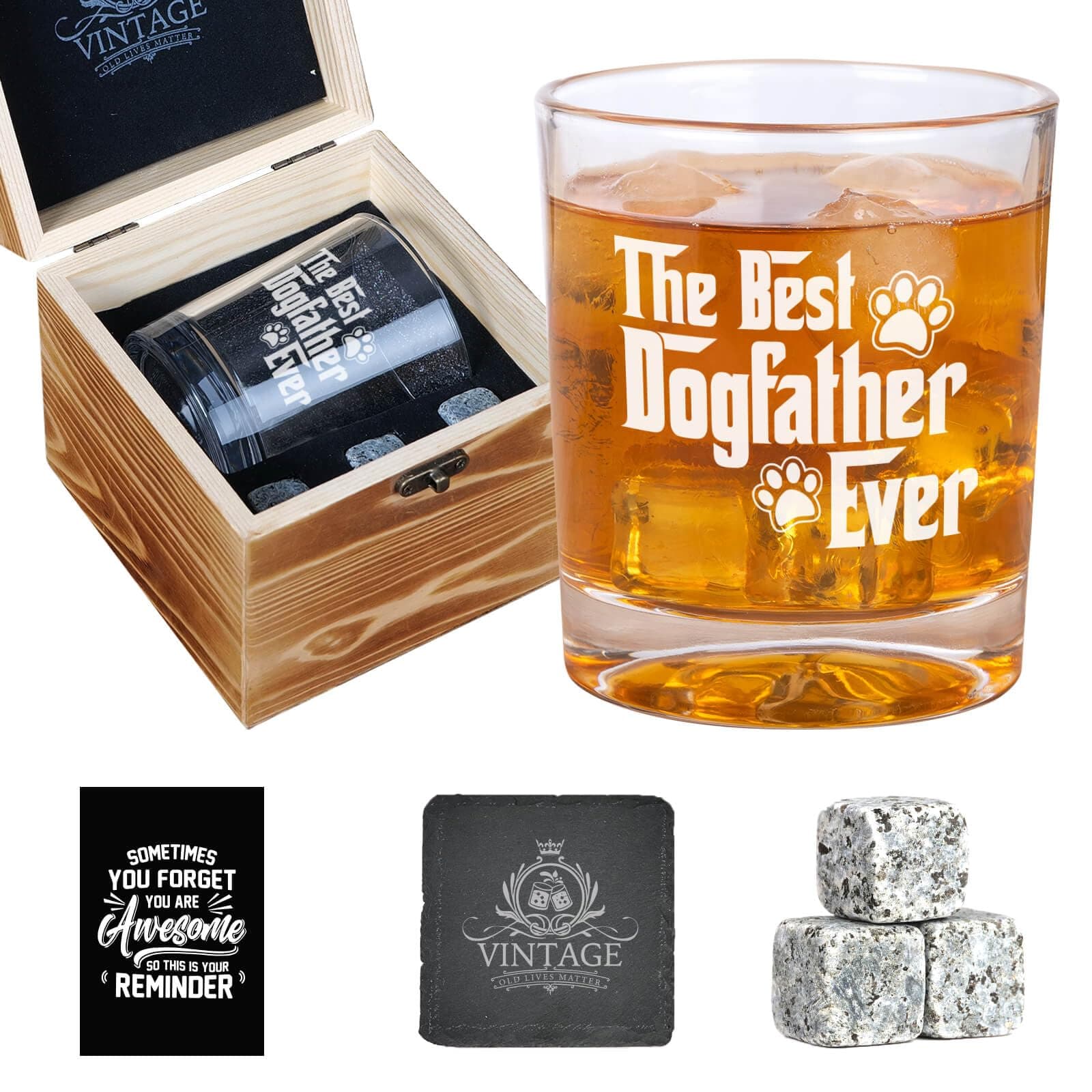 Dog Dad Gifts for Men, The Best Dogfather Whiskey Glasses for Men, Funny Christmas Whiskey Gifts for Dog Lovers, Funny Dogs Lovers Gift for Christmas, Personalized Bourbon Glass for Dogfather