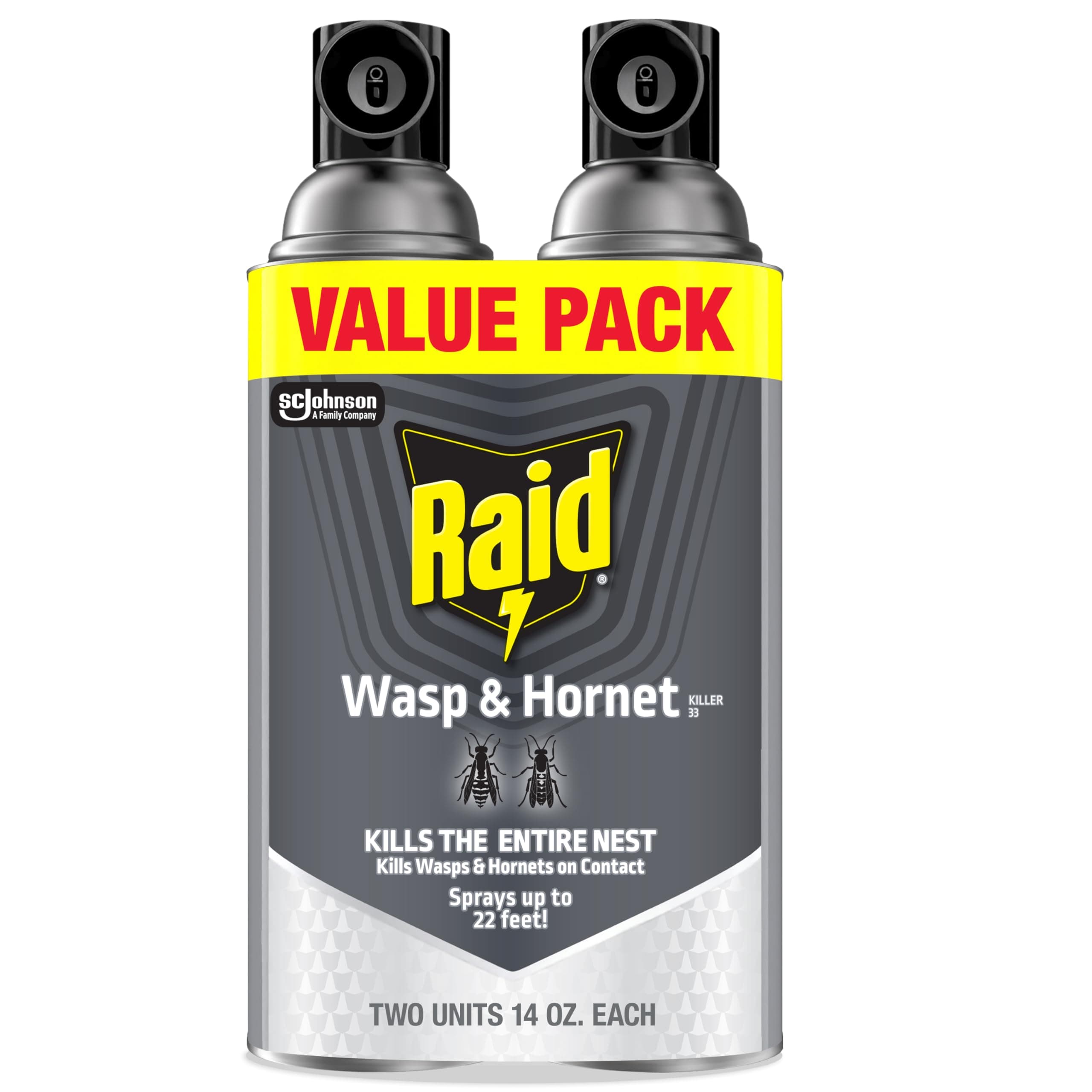 Raid Wasp & Hornet Killer Spray, Bug Killer Kills the Entire Nest, 14 Oz, 2 Count